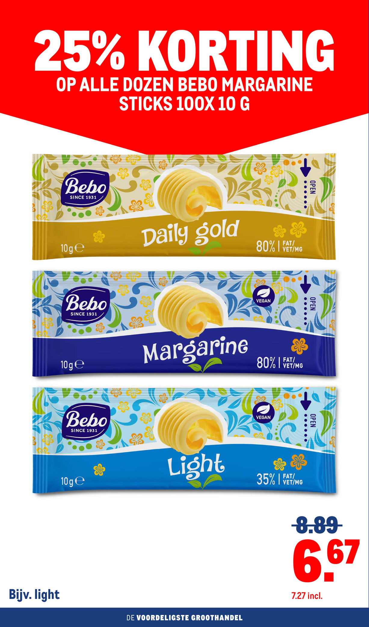 Bebo Margarine Sticks 100x10g, gemarkeerd op pagina 8 van de Makro folder