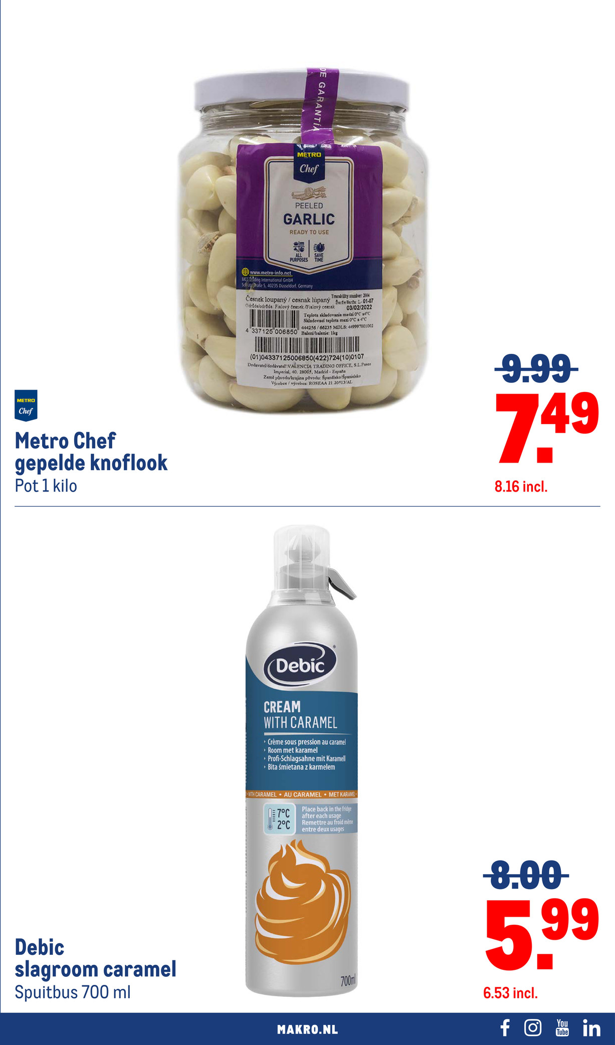 Debic slagroom caramel, gemarkeerd op pagina 9 van de Makro folder