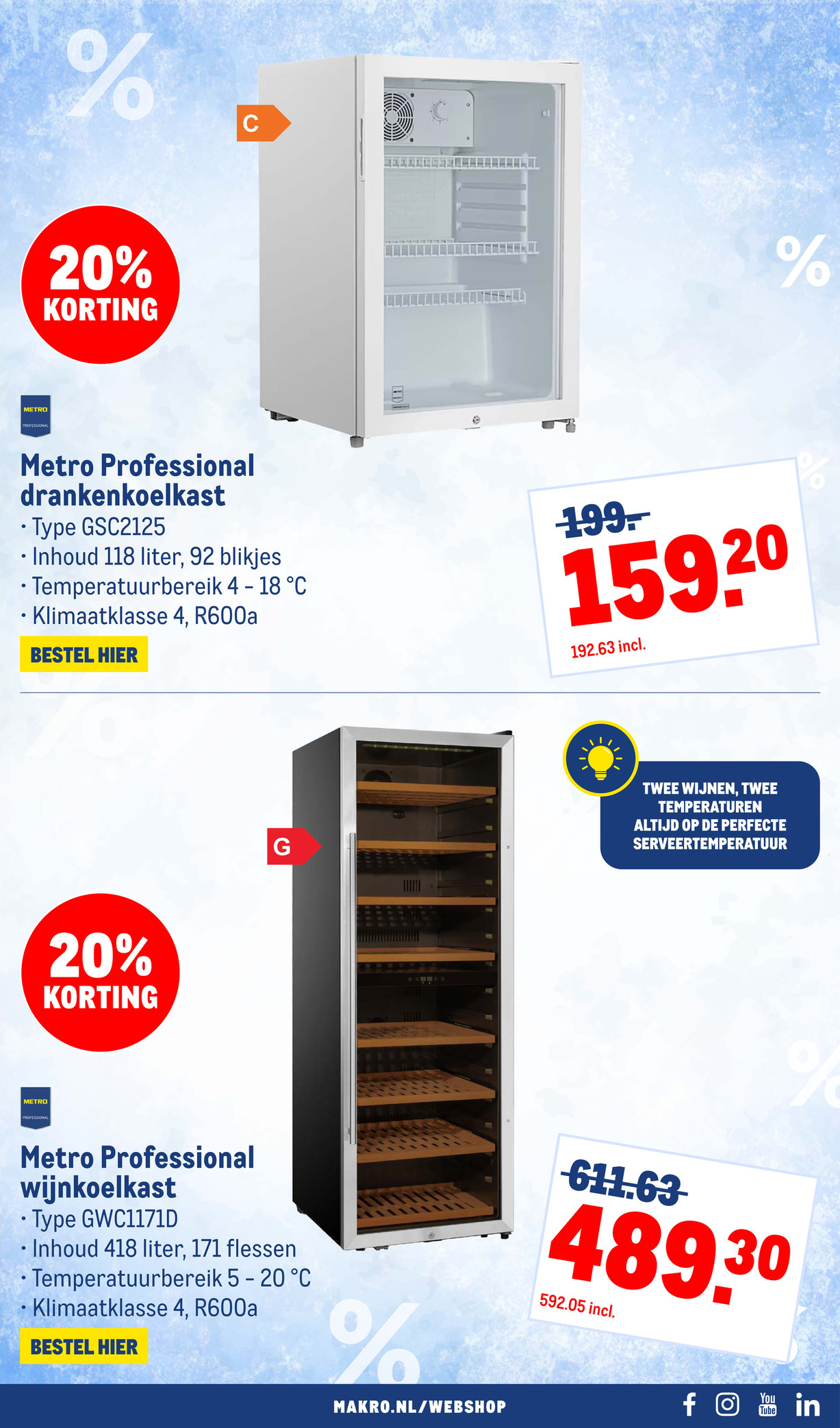 Metro Professional drankenkoelkast, gemarkeerd op pagina 4 van de Makro folder