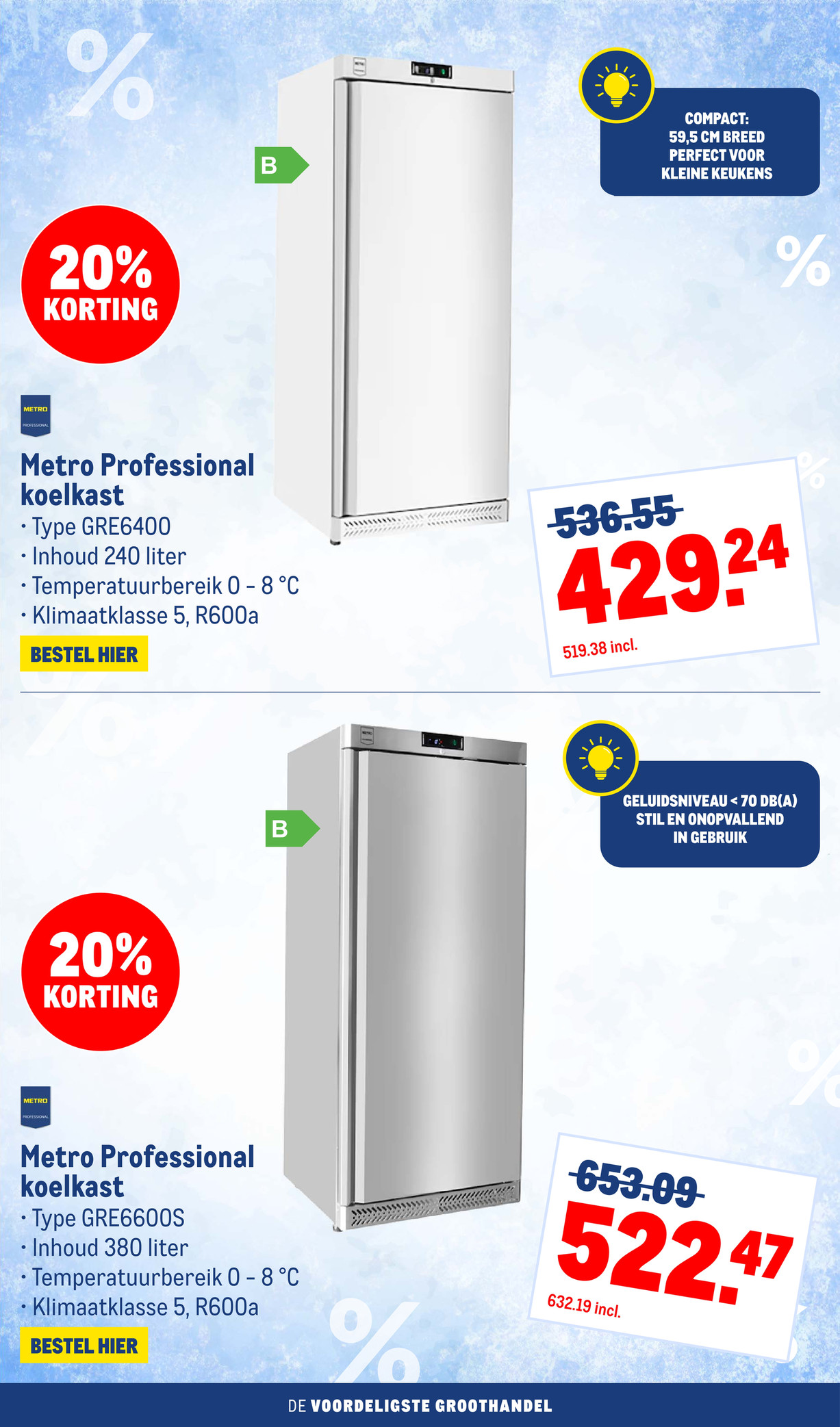 Metro Professional koelkast GRE6400, gemarkeerd op pagina 9 van de Makro folder
