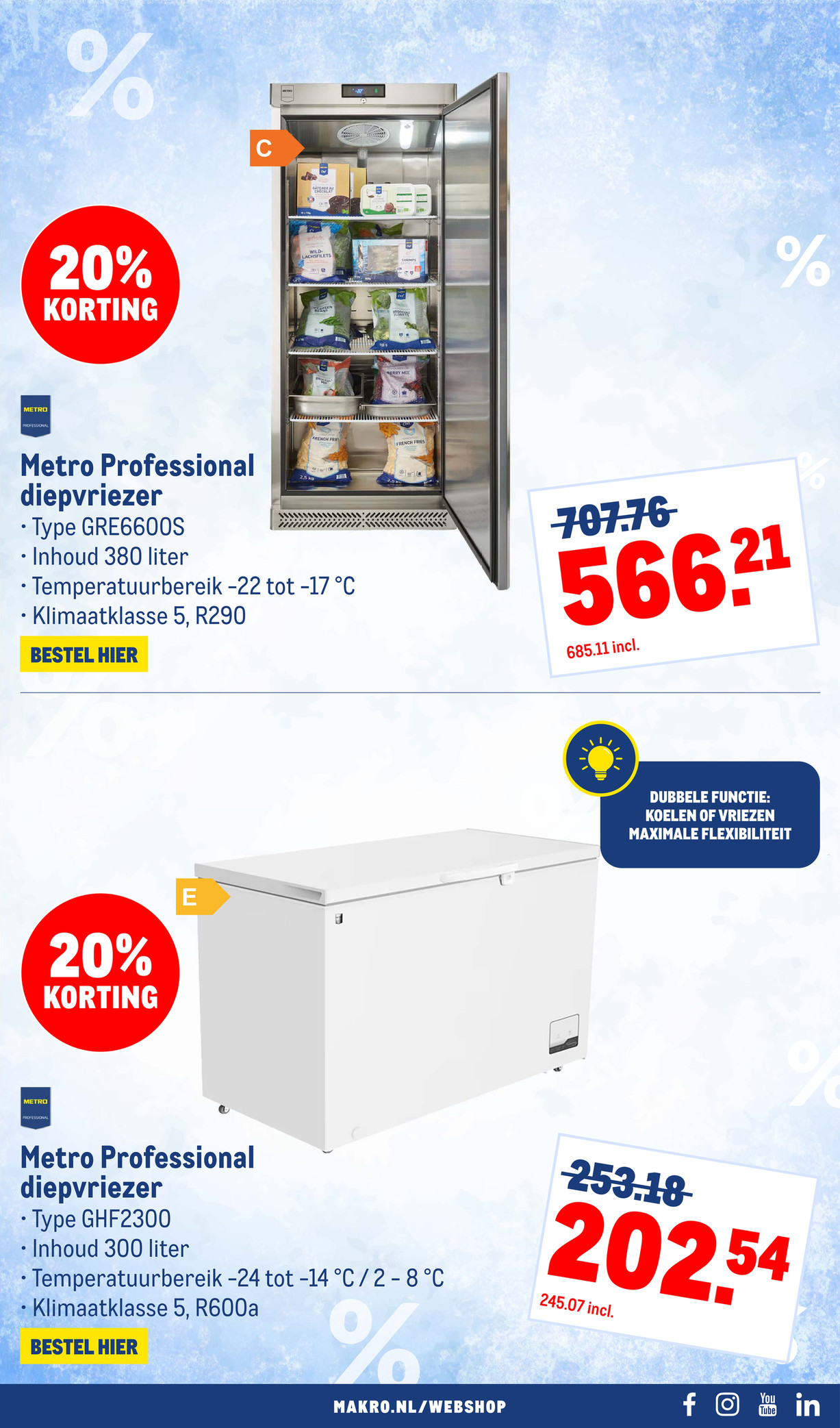 Metro Professional diepvriezer Type GHF2300, gemarkeerd op pagina 10 van de Makro folder