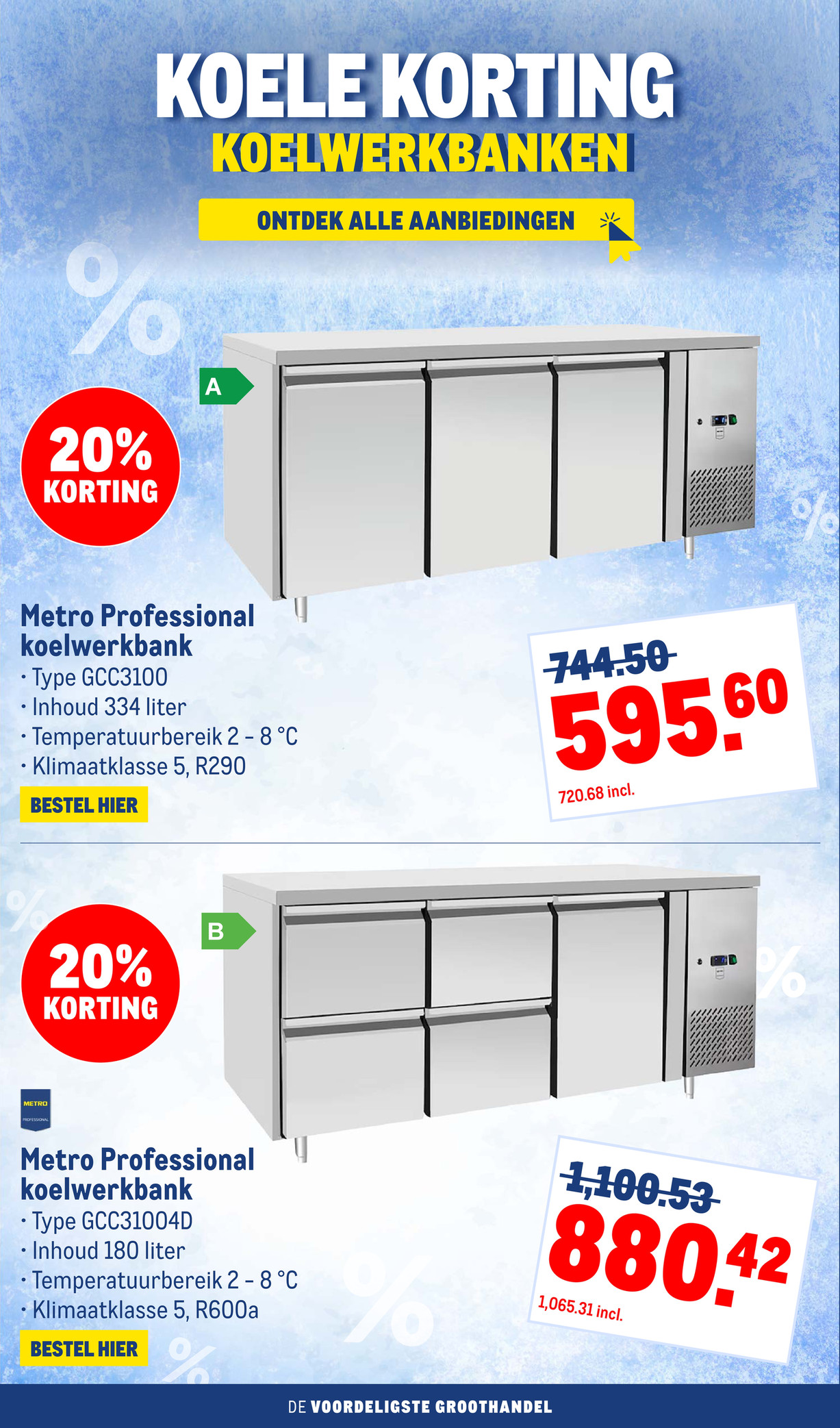 Metro Professional koelwerkbank Type GCC3100, gemarkeerd op pagina 11 van de Makro folder