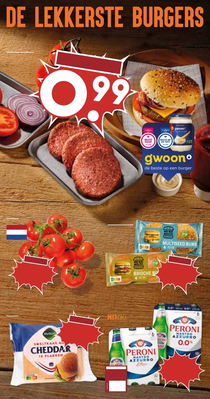 Burgers en mayonaise, gemarkeerd op pagina 11 van de MCD Supermarkt folder