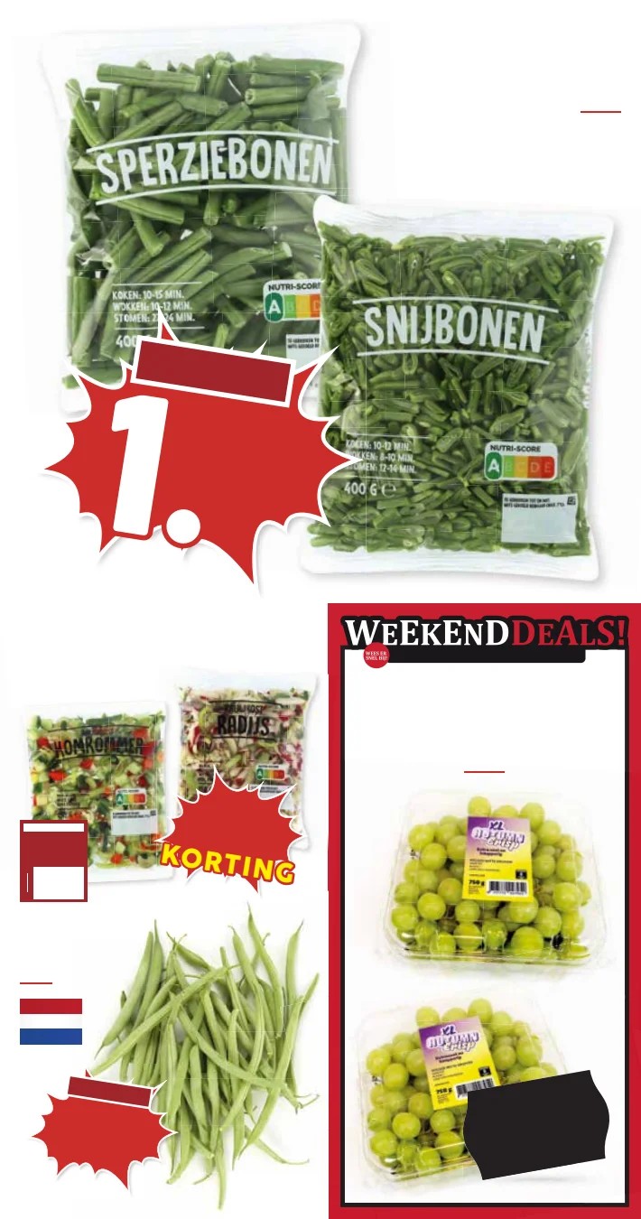 Sperziebonen en Snijbonen, gemarkeerd op pagina 13 van de MCD Supermarkt folder