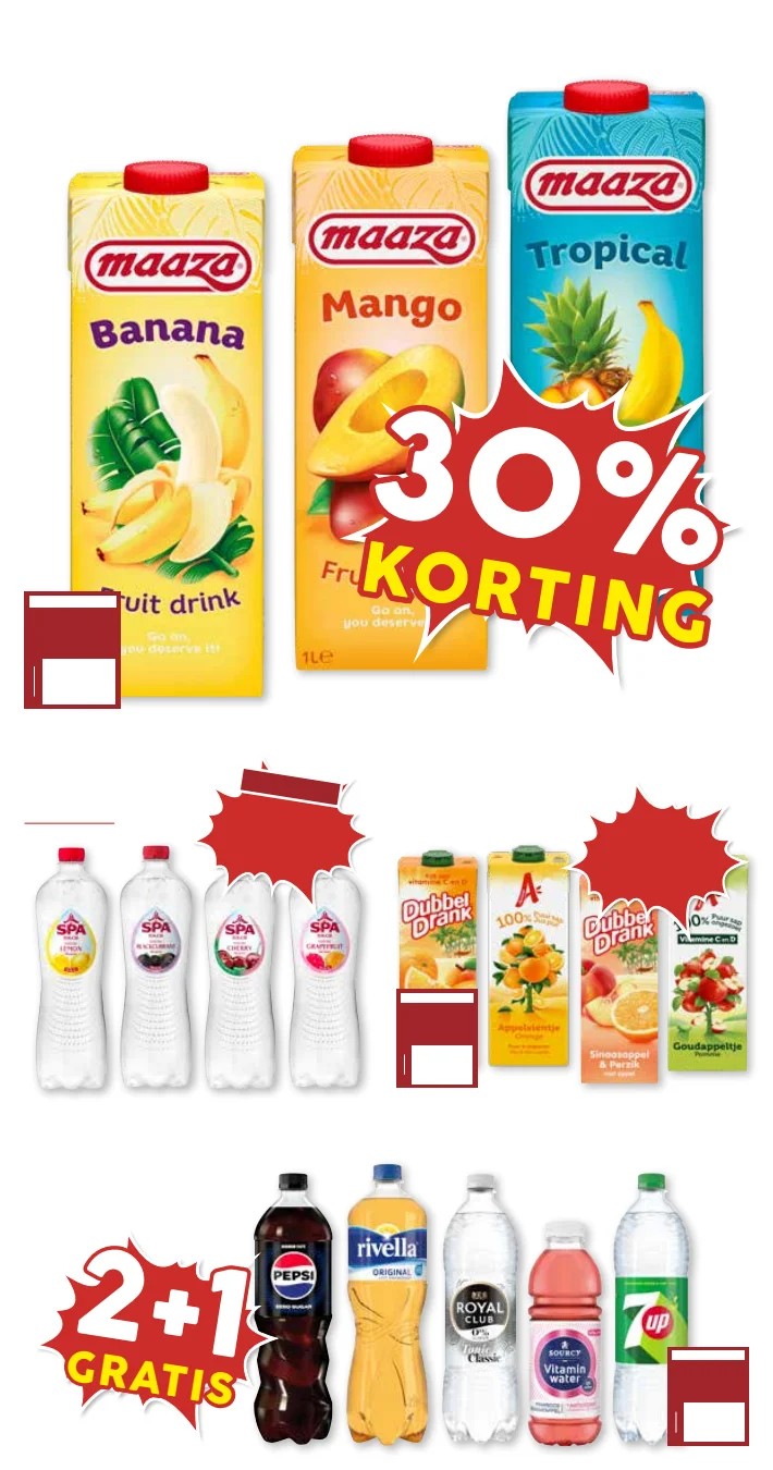 Maaza Fruit Drink, gemarkeerd op pagina 18 van de MCD Supermarkt folder