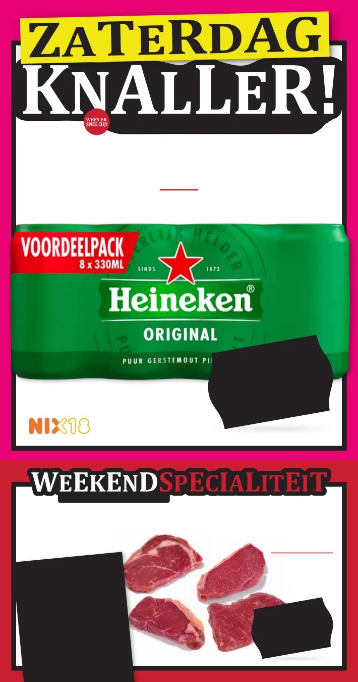 Heineken, gemarkeerd op pagina 19 van de MCD Supermarkt folder