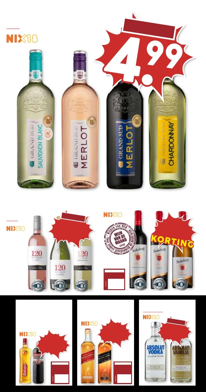 Grand Sud wijn (diverse soorten), gemarkeerd op pagina 21 van de MCD Supermarkt folder