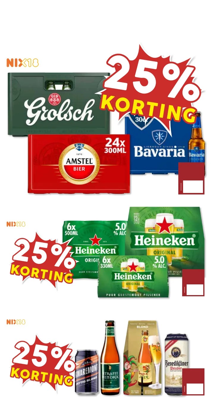Grolsch/Bavaria/Amstel, gemarkeerd op pagina 20 van de MCD Supermarkt folder