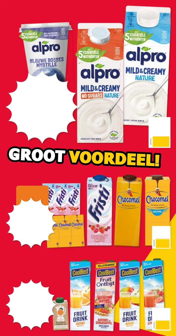 Fristi en Chocomel, gemarkeerd op pagina 13 van de MCD Supermarkt folder