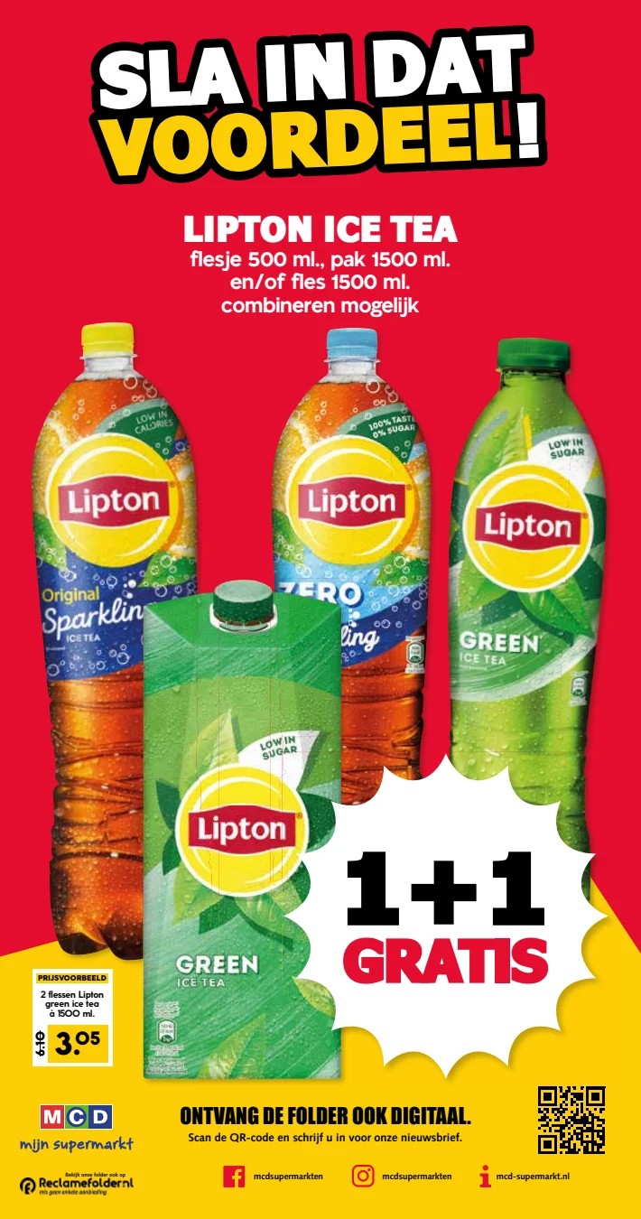 Lipton Ice Tea assortiment, gemarkeerd op pagina 24 van de MCD Supermarkt folder