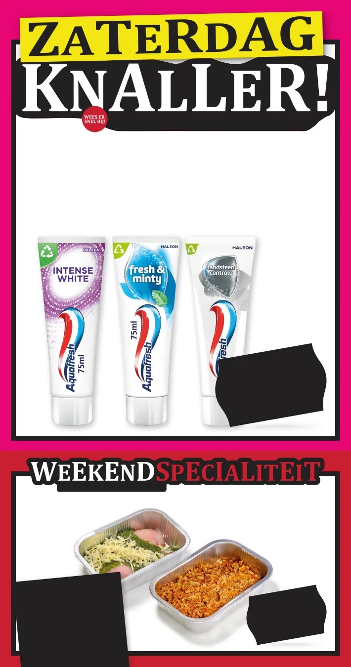 Aquafresh tandpasta, gemarkeerd op pagina 19 van de MCD Supermarkt folder