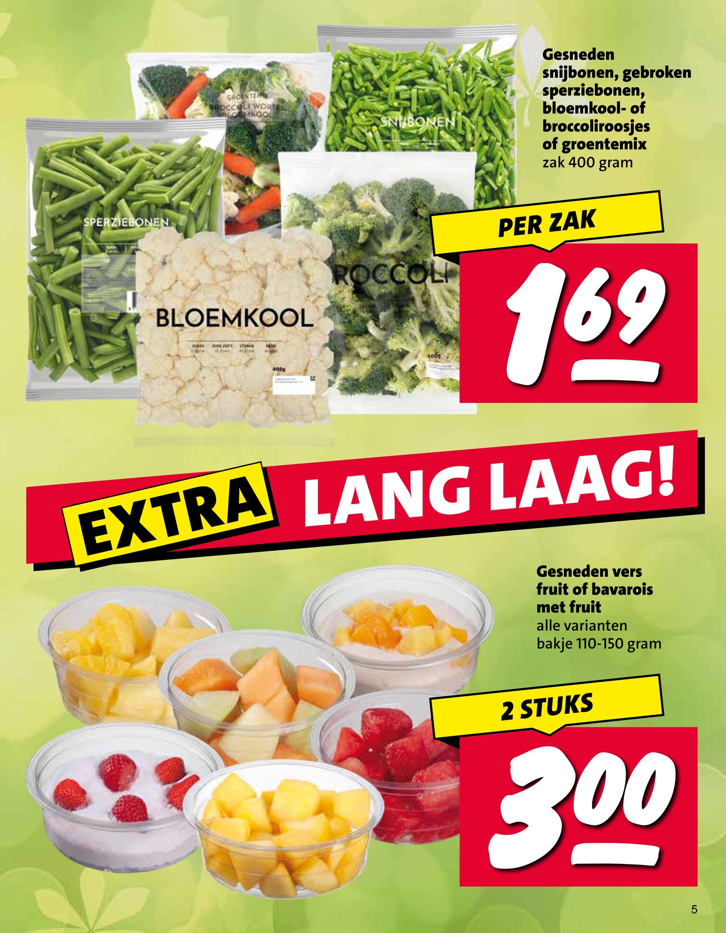 Gesneden snijbonen, sperziebonen, bloemkool- of broccoliroosjes of groentemix, gemarkeerd op pagina 5 van de Nettorama folder
