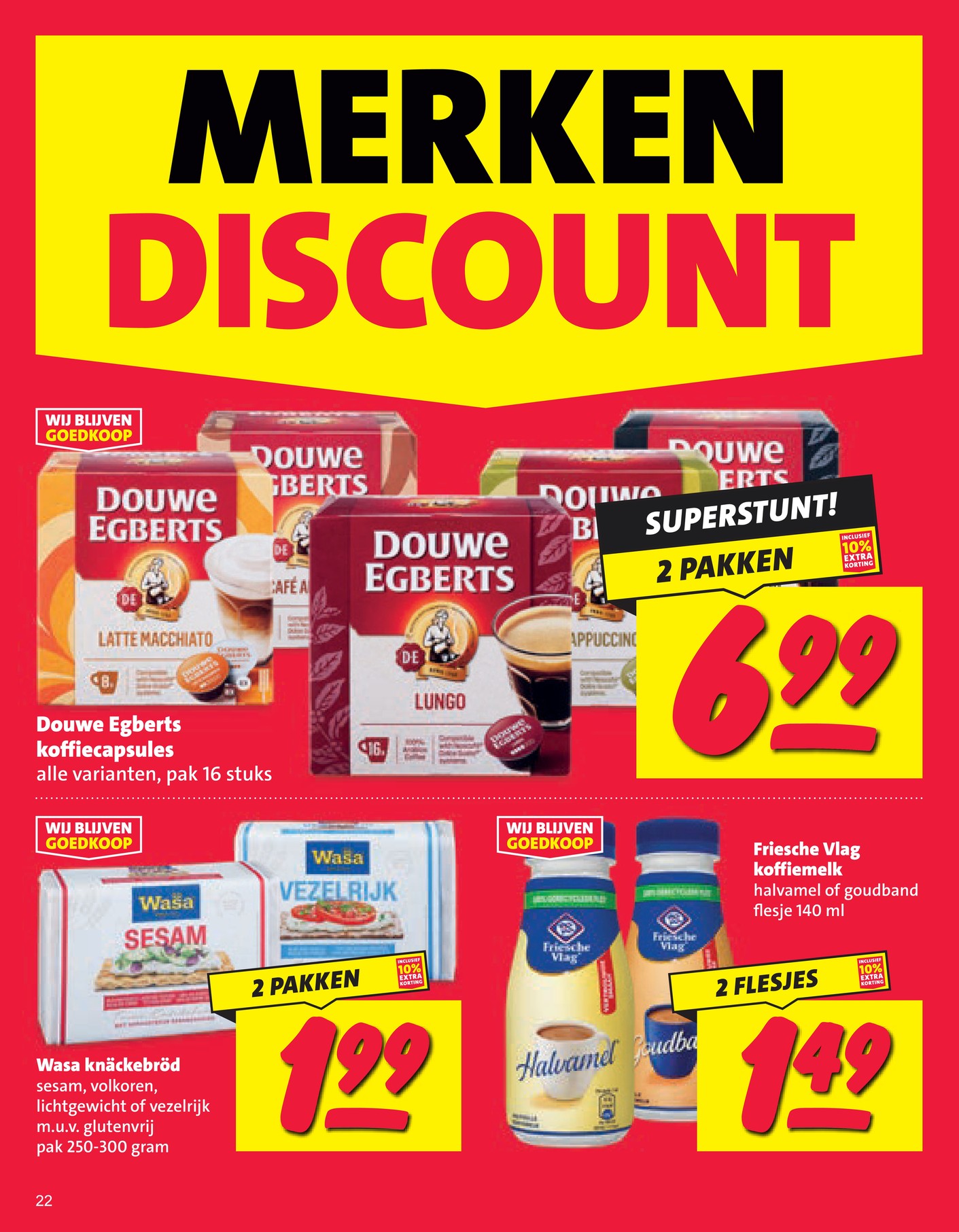 Douwe Egberts koffiecapsules, gemarkeerd op pagina 21 van de Nettorama folder