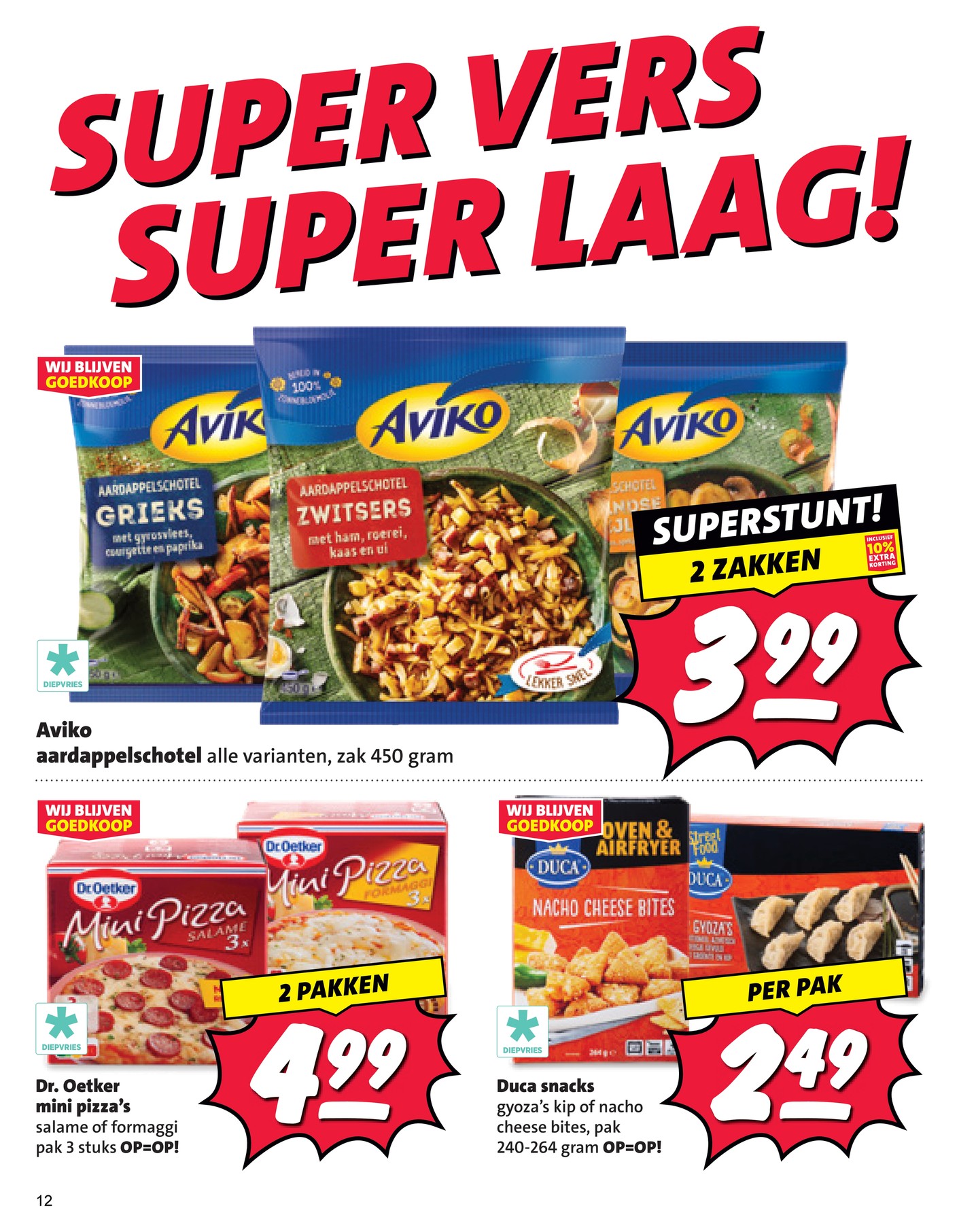 Aviko aardappelschotel, gemarkeerd op pagina 12 van de Nettorama folder