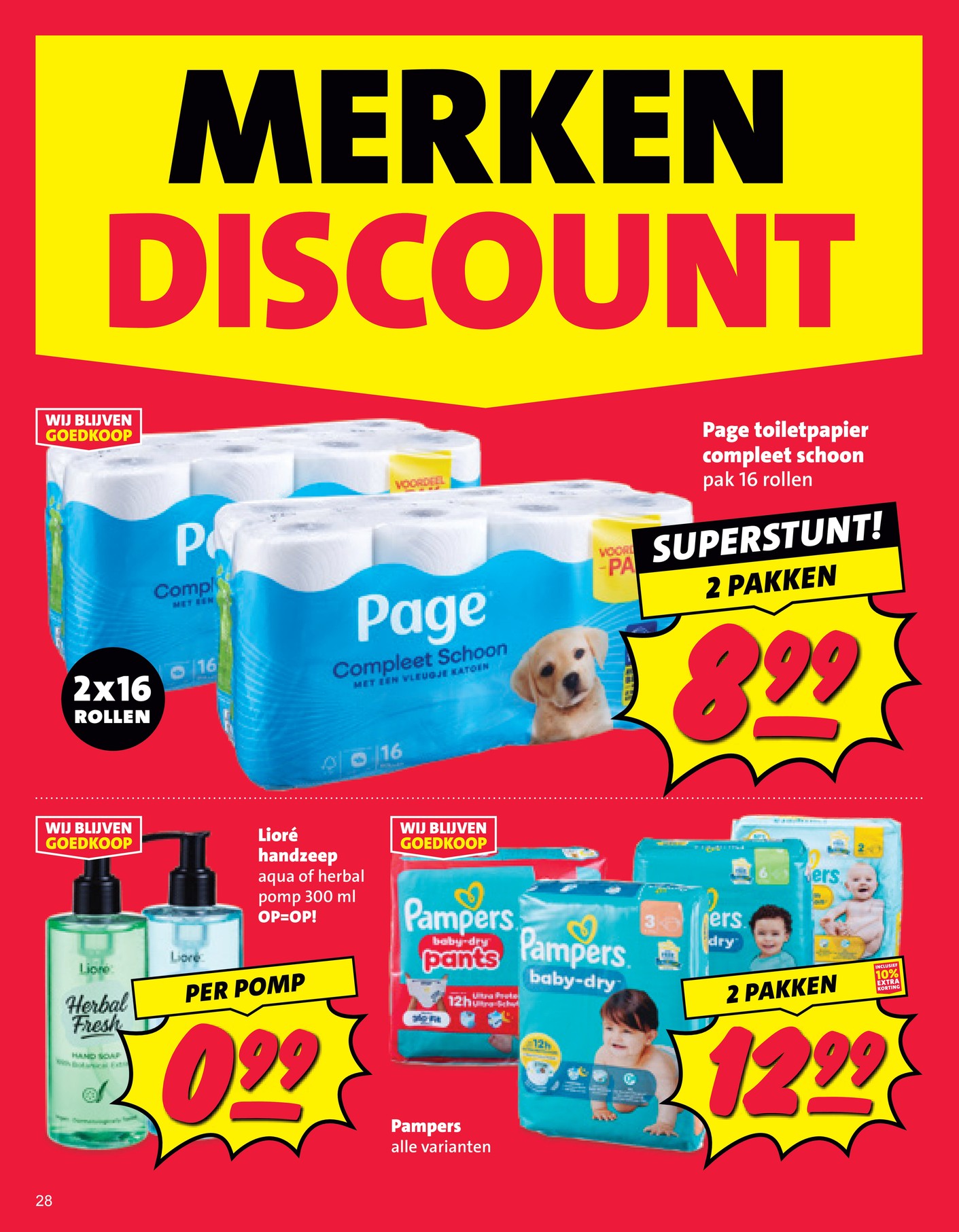 Page toiletpapier compleet schoon, gemarkeerd op pagina 28 van de Nettorama folder