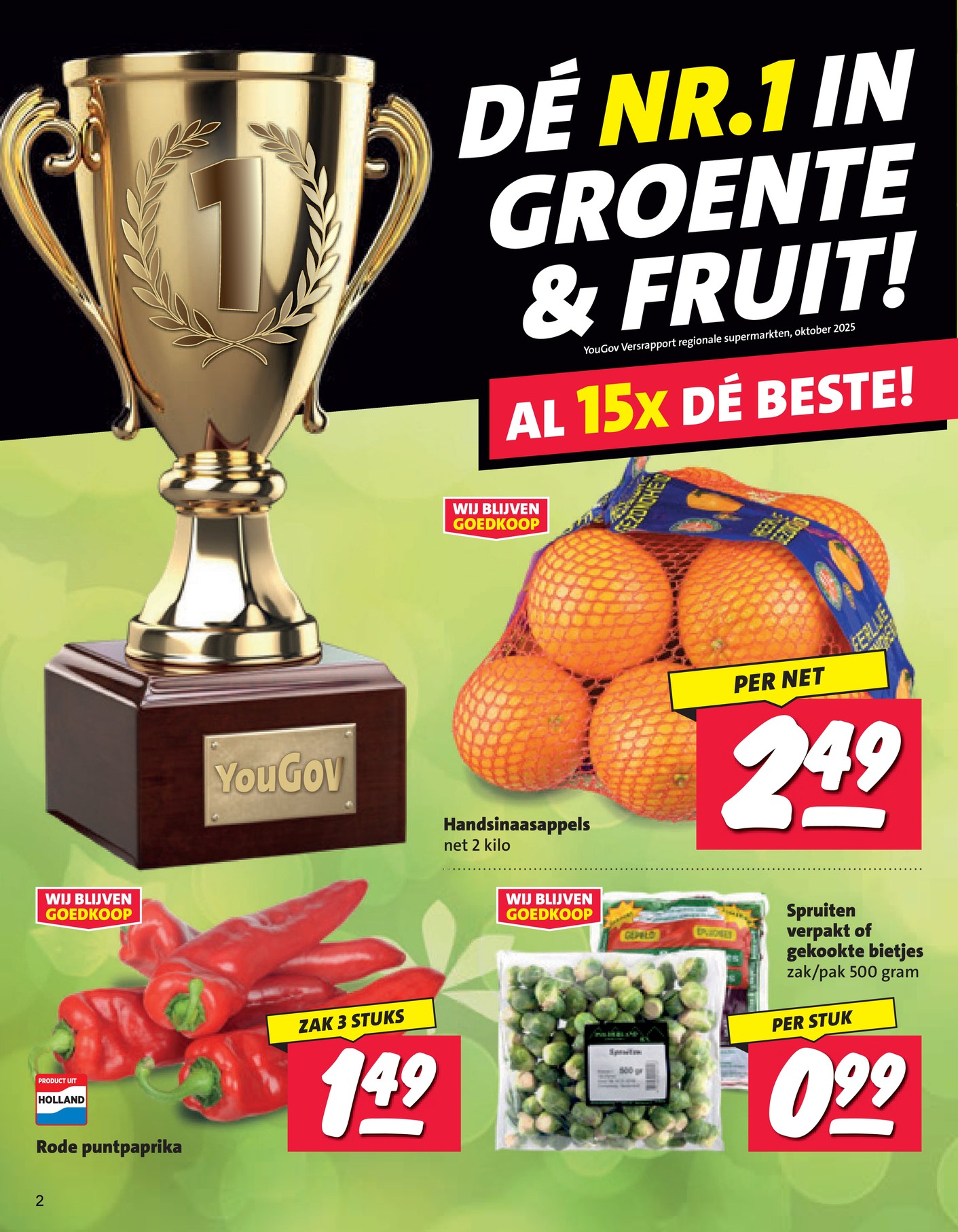 Spruiten verpakt of gekookte bietjes, gemarkeerd op pagina 2 van de Nettorama folder