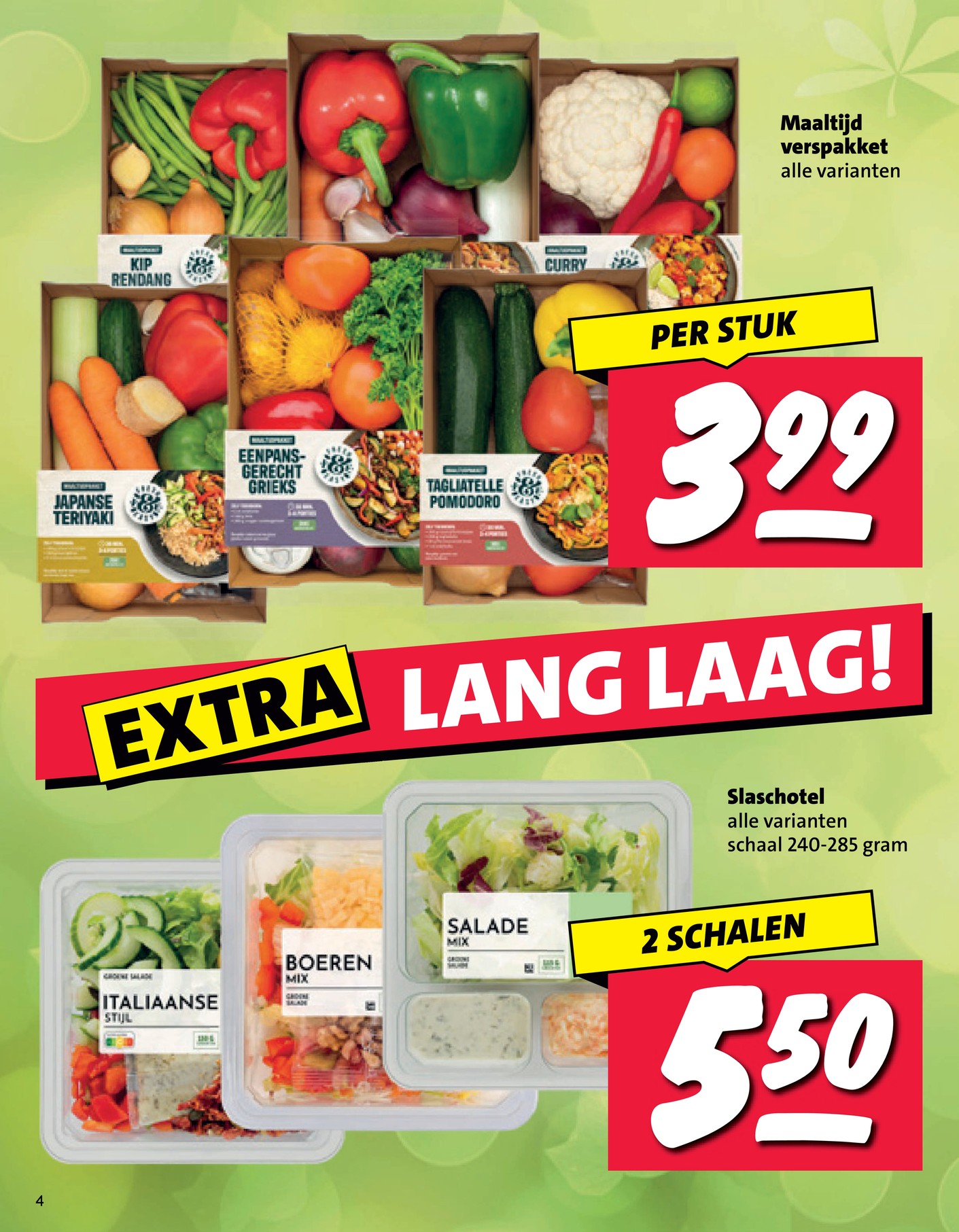 Maaltijd verspakket, gemarkeerd op pagina 4 van de Nettorama folder