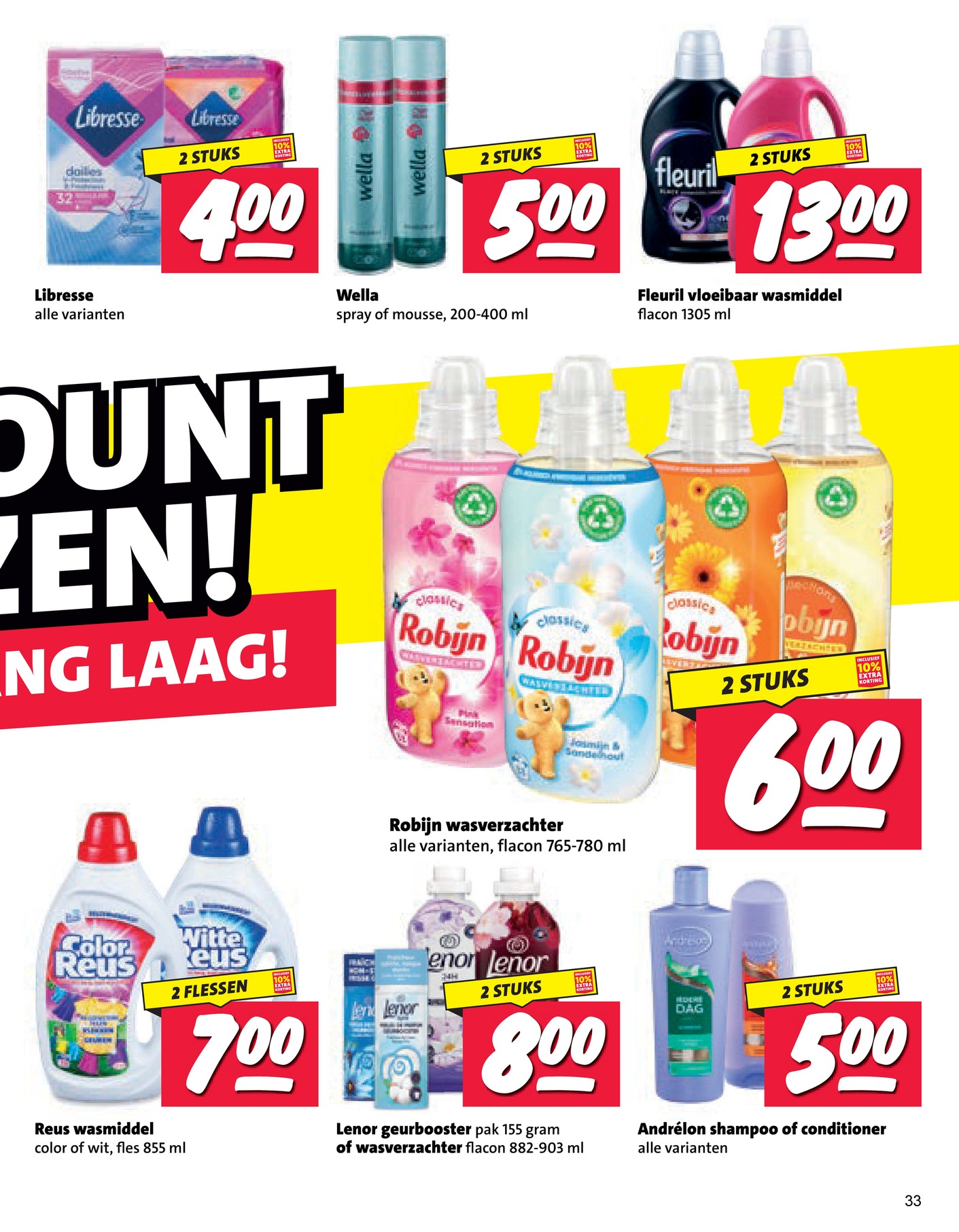 Fleuril vloeibaar wasmiddel, gemarkeerd op pagina 33 van de Nettorama folder