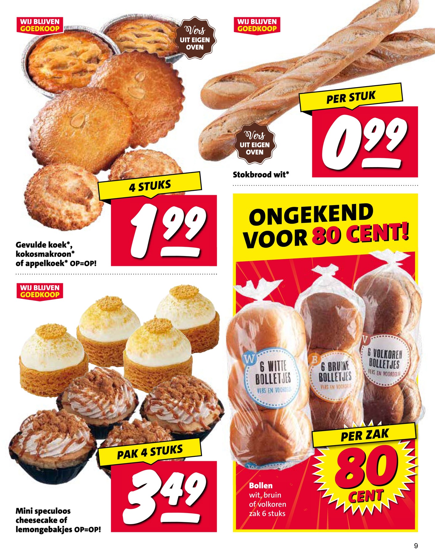 Gevulde koek, kokosmakroon of appelkoek, gemarkeerd op pagina 9 van de Nettorama folder