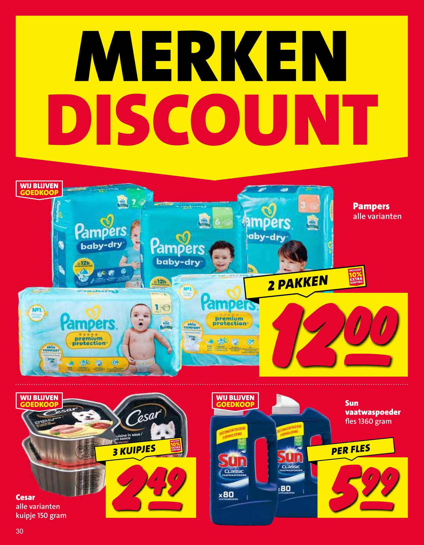 Pampers luiers, gemarkeerd op pagina 30 van de Nettorama folder