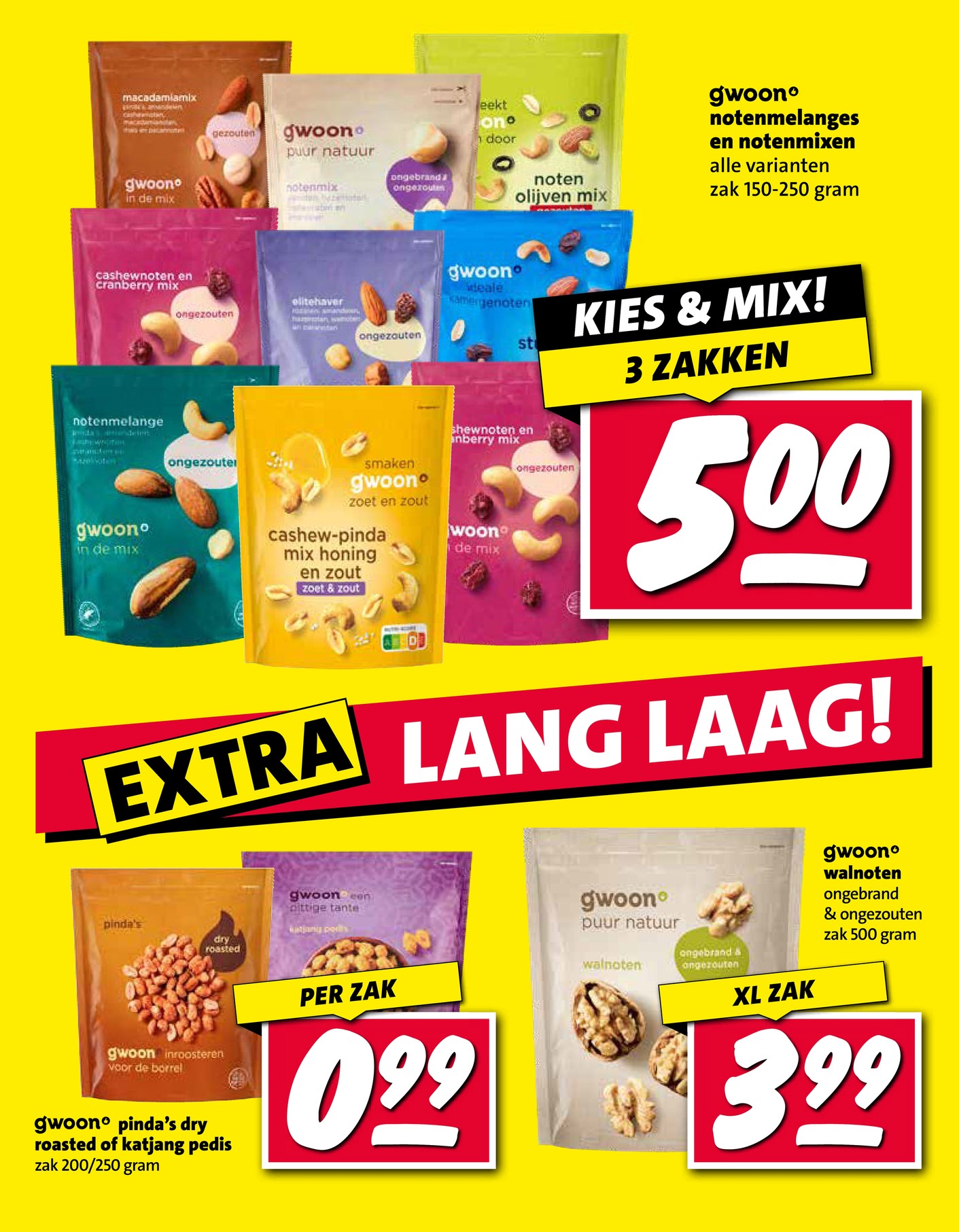 gwoon notenmelanges en notenmixen, gemarkeerd op pagina 34 van de Nettorama folder