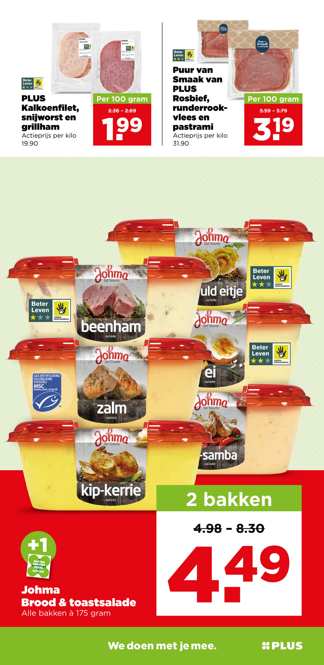 Puur van Smaak van PLUS Rosbief, runderrookvlees en pastrami, gemarkeerd op pagina 16 van de Plus folder
