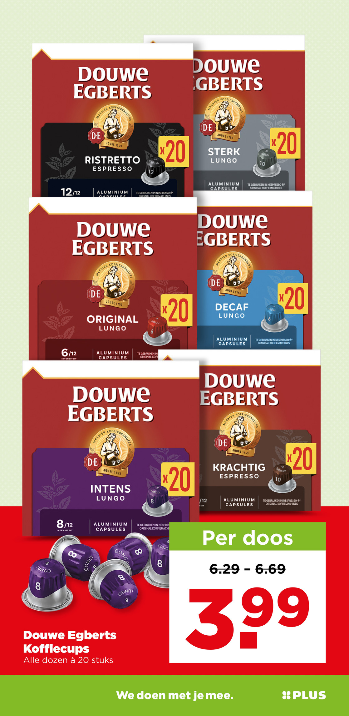 Douwe Egberts Krachtig Espresso, gemarkeerd op pagina 18 van de Plus folder