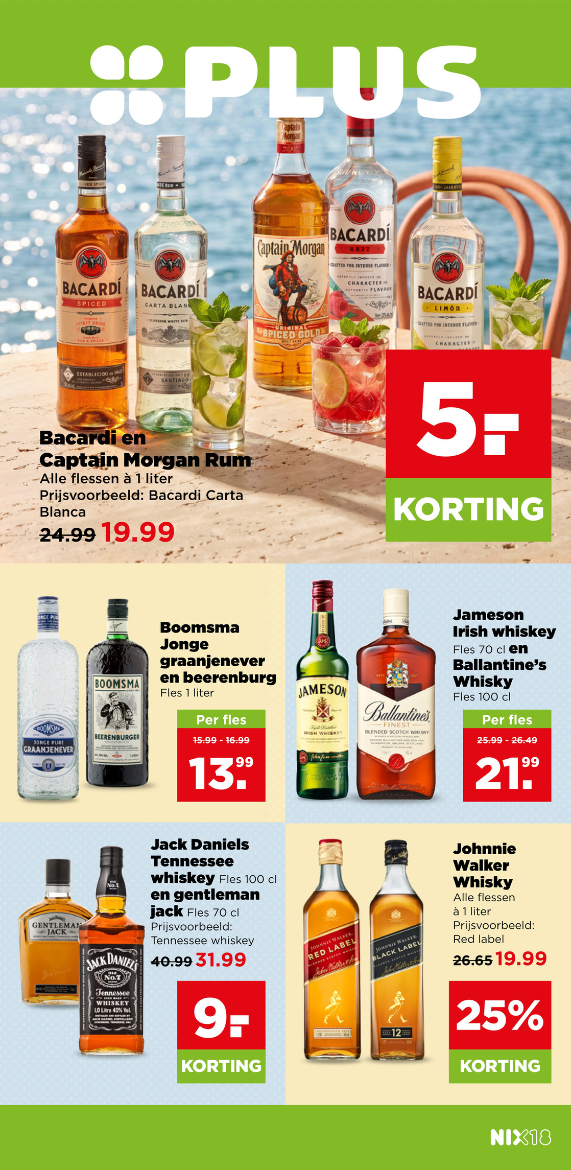 Red label en black label whisky, gemarkeerd op pagina 33 van de Plus folder