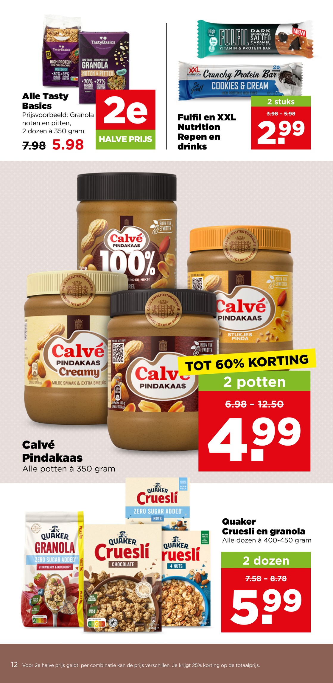 Tasty Basics crackers en granola, gemarkeerd op pagina 15 van de Plus folder
