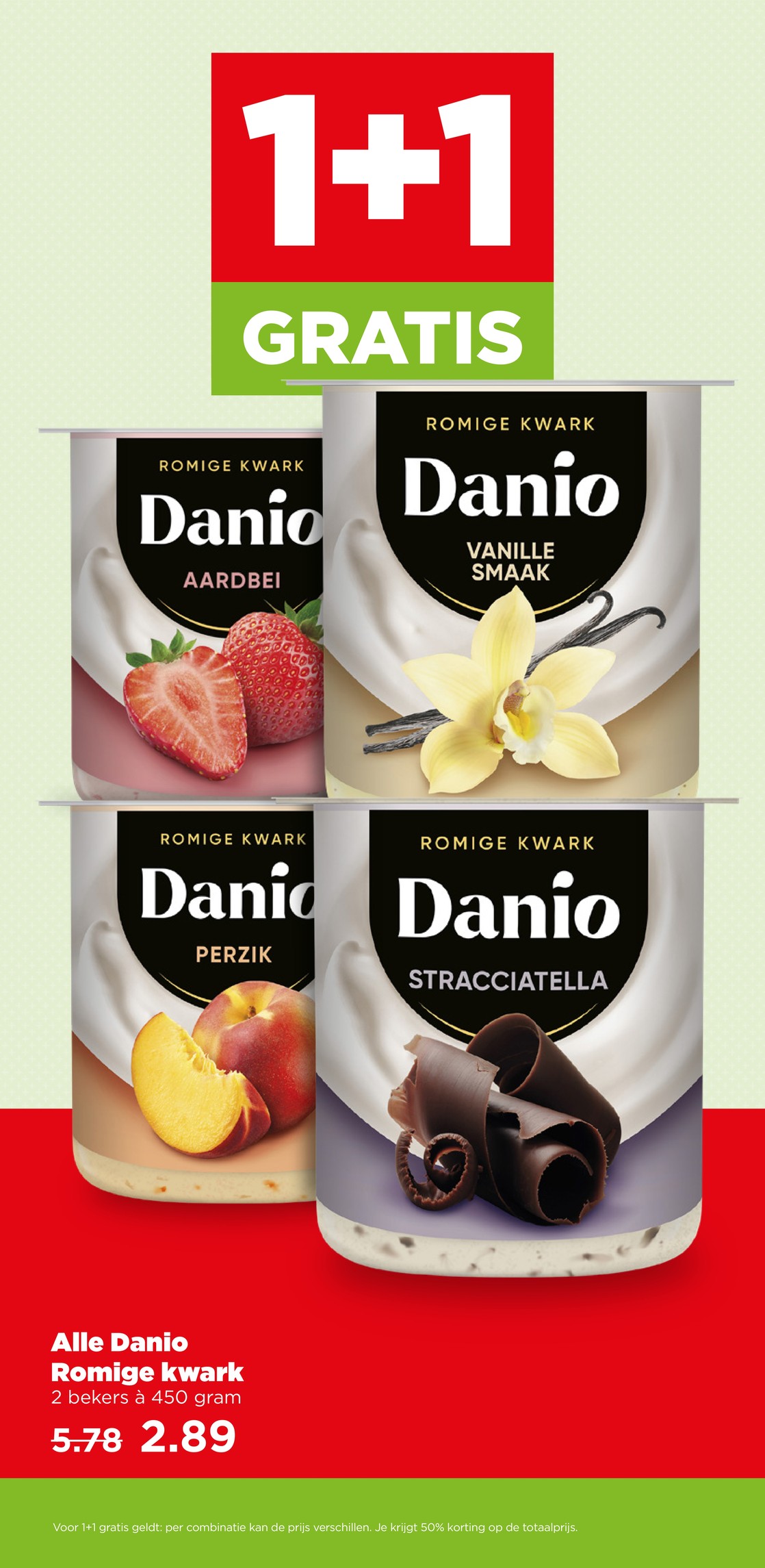 Alle Danio Romige kwark, gemarkeerd op pagina 3 van de Plus folder