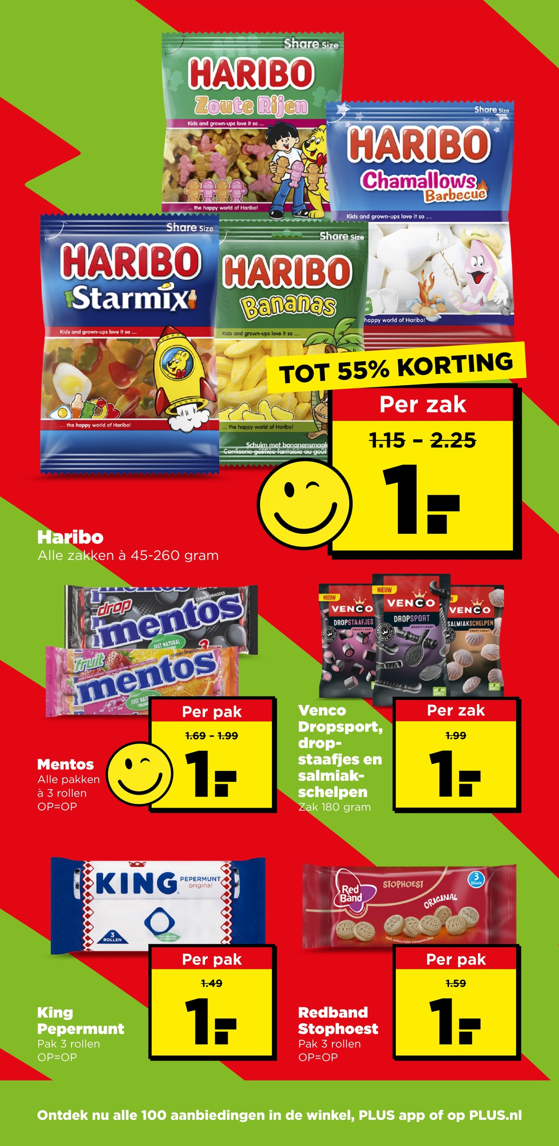 Haribo snoepzakken, gemarkeerd op pagina 10 van de Plus folder