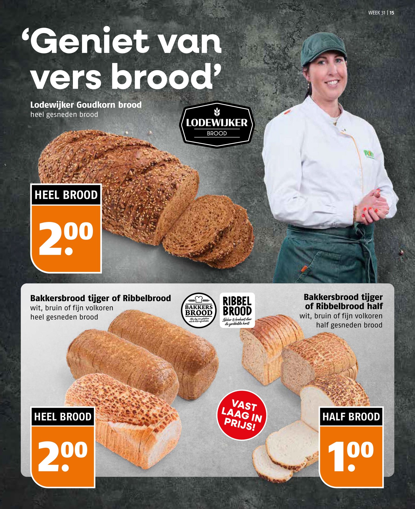 Lodewijker Goudkorn brood, gemarkeerd op pagina 15 van de Poiesz folder