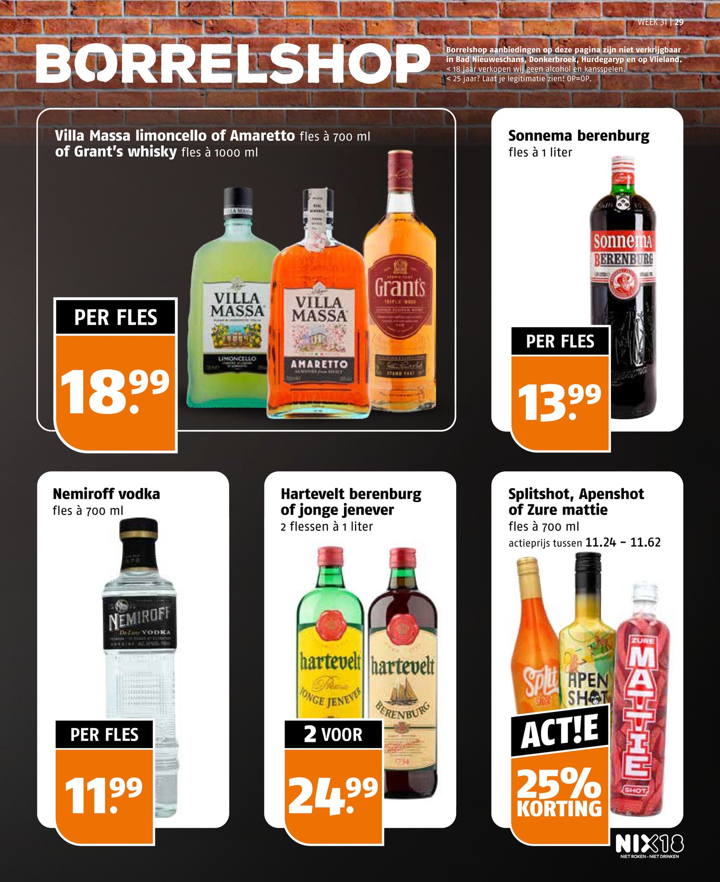 Nemiroff vodka, gemarkeerd op pagina 29 van de Poiesz folder