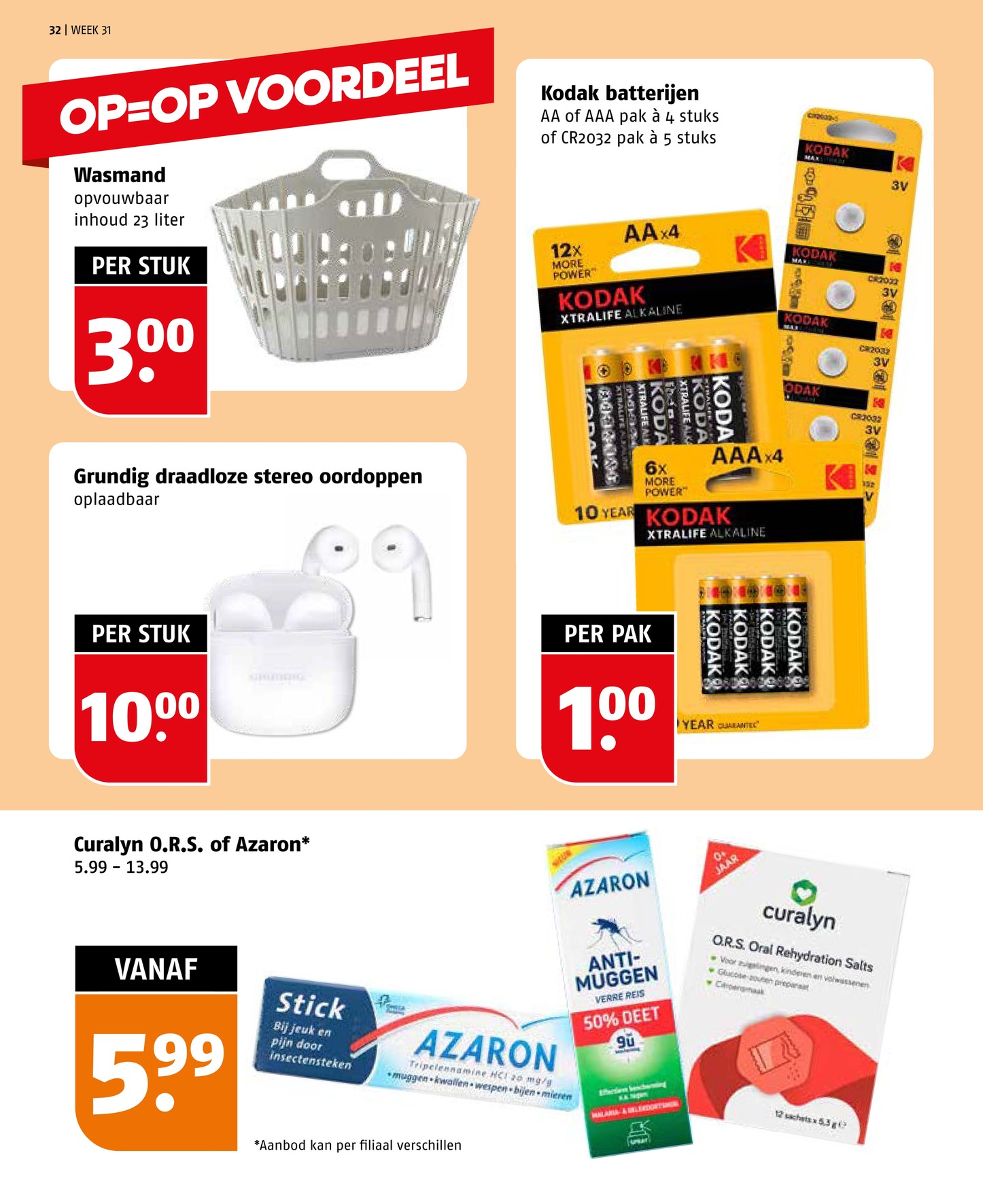O.R.S. of Azaron producten, gemarkeerd op pagina 32 van de Poiesz folder