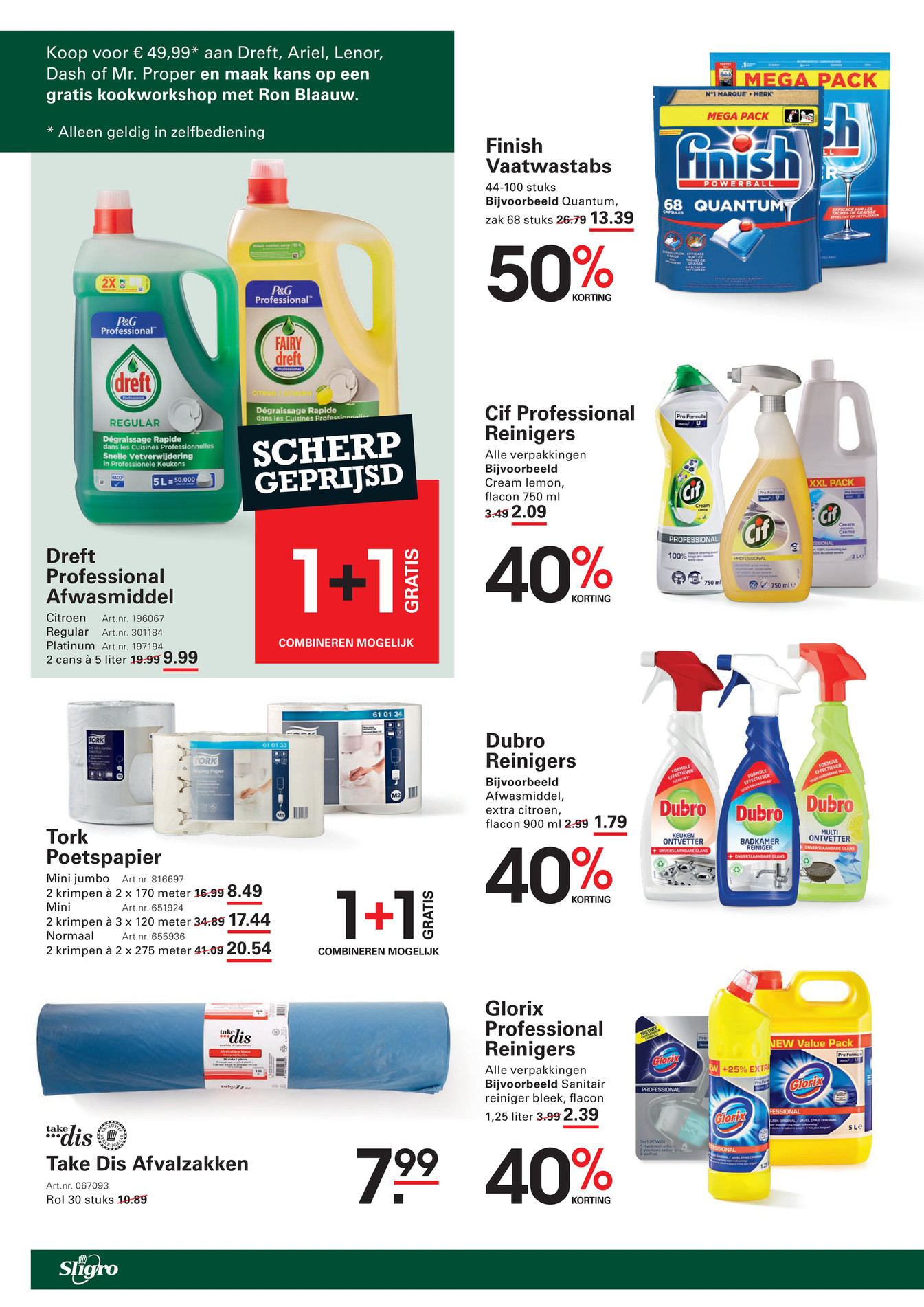Take Dis Afvalzakken, gemarkeerd op pagina 10 van de Sligro folder