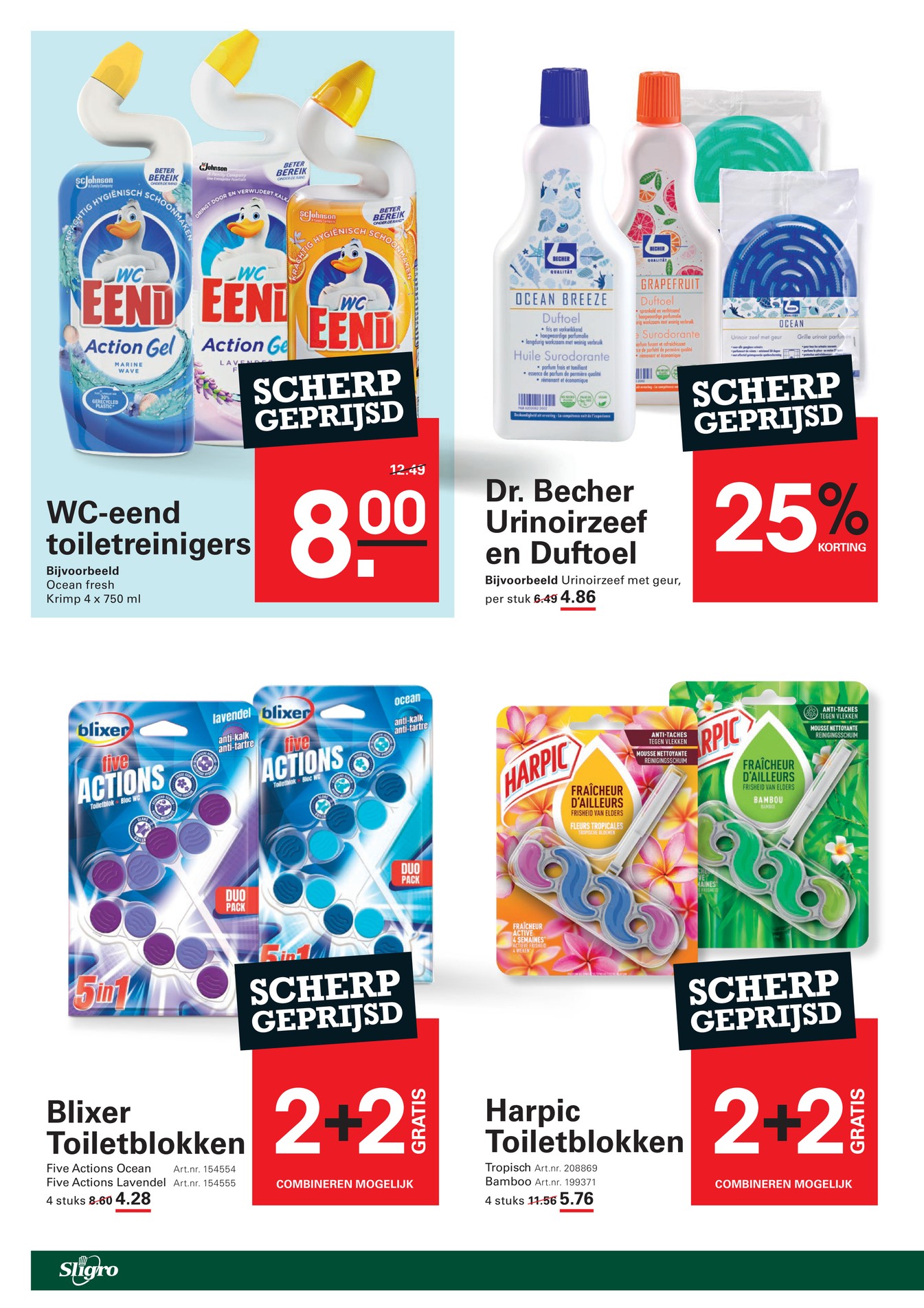 Dr. Becher Urinoirzeef en Duftoel, gemarkeerd op pagina 18 van de Sligro folder