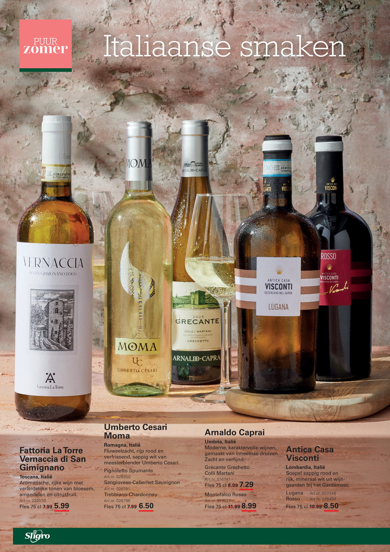 Moma Trebbiano-Chardonnay, gemarkeerd op pagina 2 van de Sligro folder