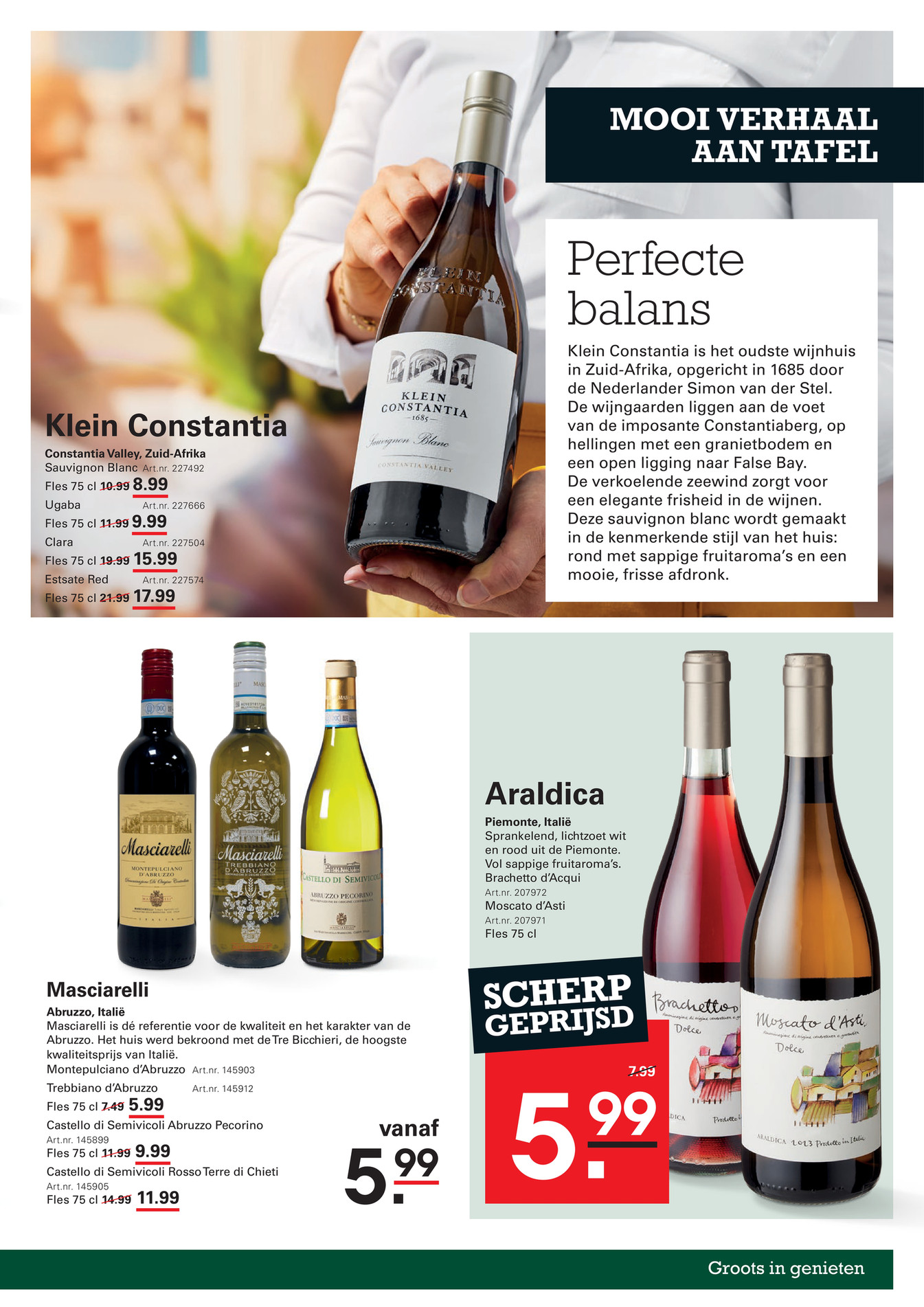 Araldica Brachetto en Moscato d'Asti, gemarkeerd op pagina 5 van de Sligro folder