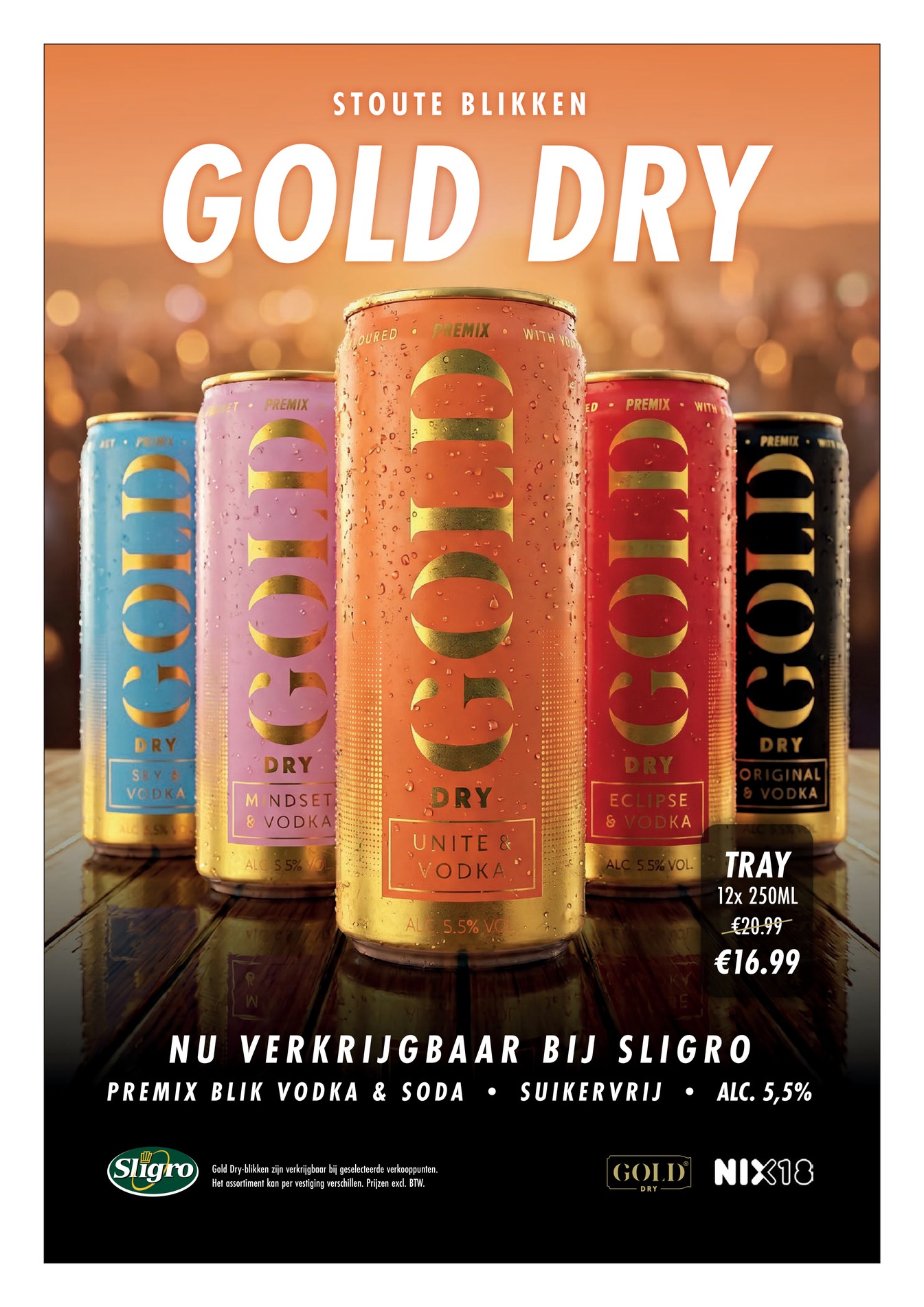 Gold Dry Premix Vodka, gemarkeerd op pagina 10 van de Sligro folder