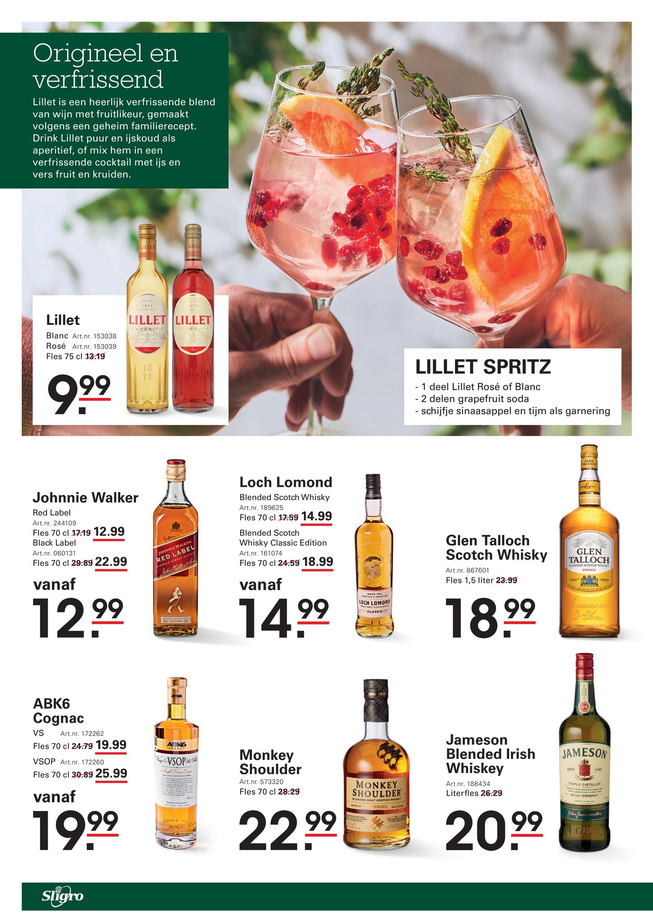 Johnnie Walker Red Label / Black Label, gemarkeerd op pagina 12 van de Sligro folder