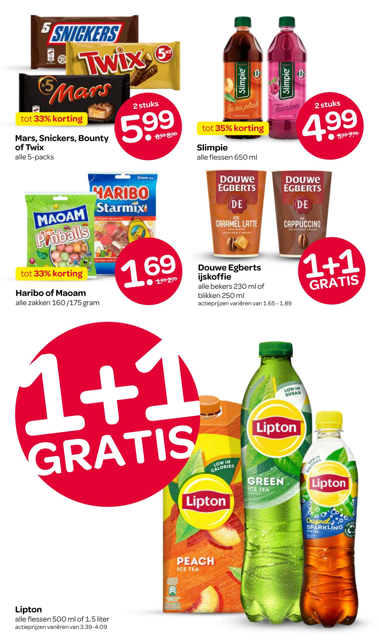 Mars, Snickers, Bounty of Twix, gemarkeerd op pagina 9 van de Spar folder