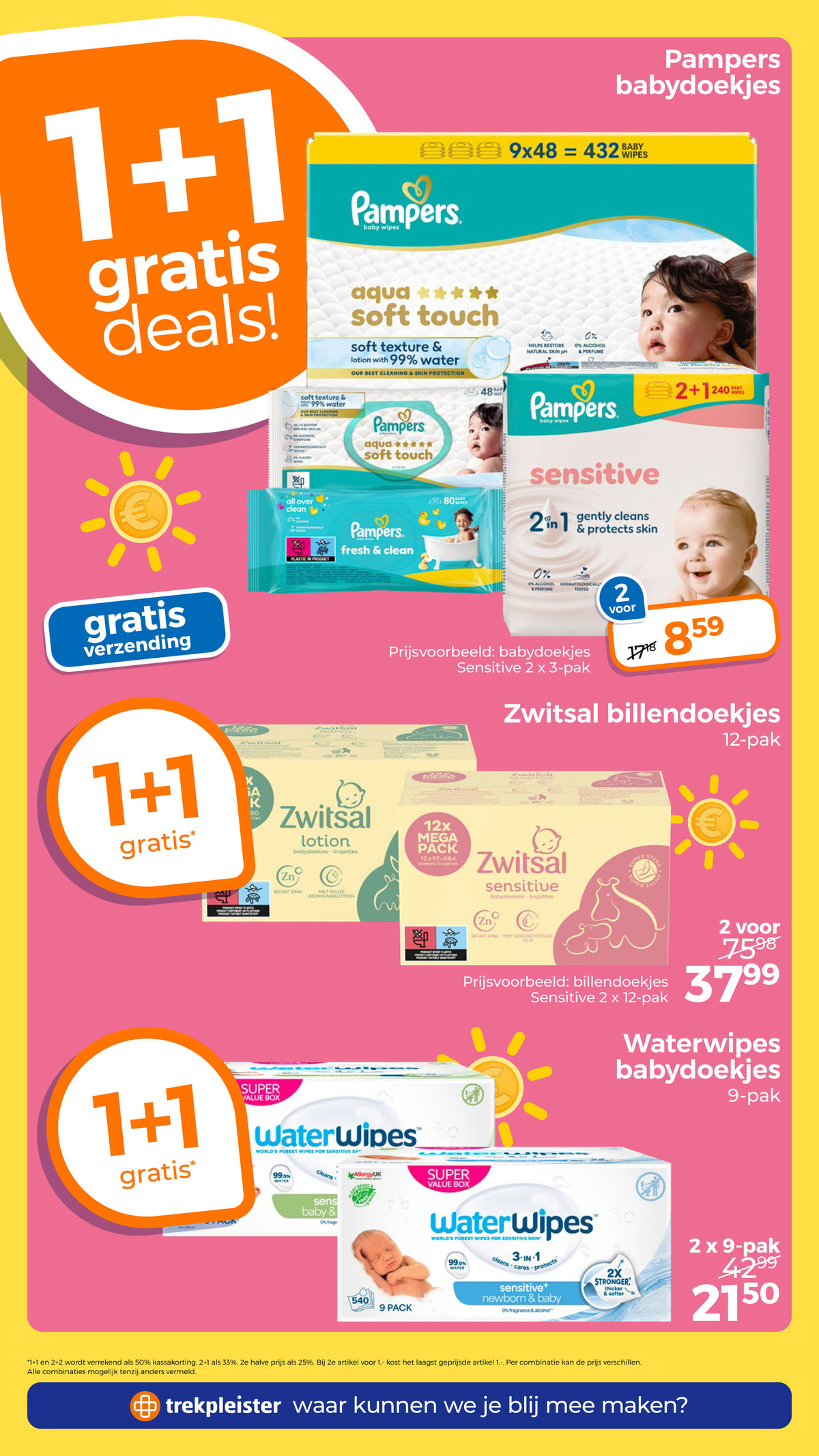 Babydoekjes Sensitive, gemarkeerd op pagina 10 van de Trekpleister folder