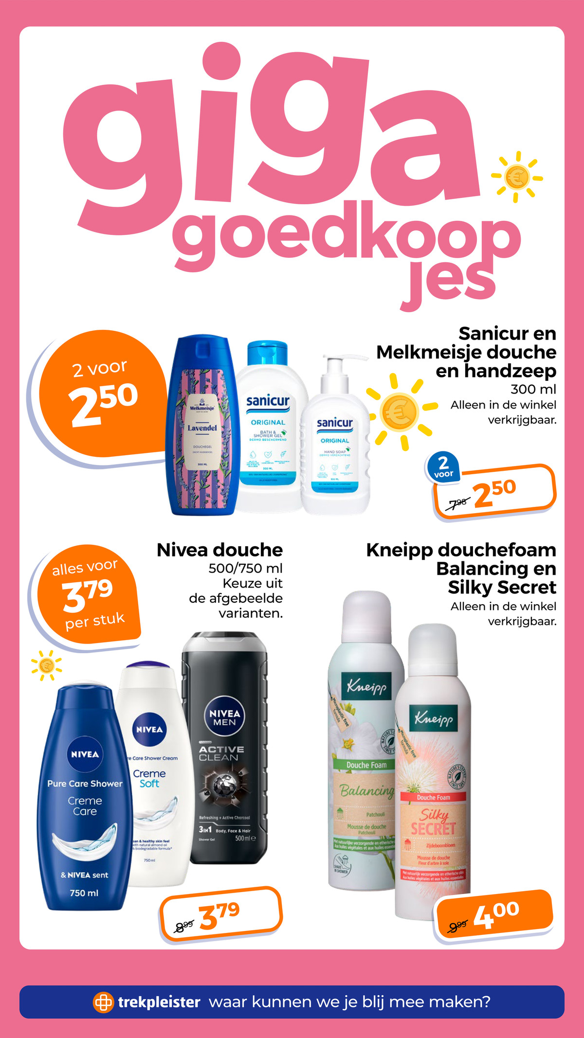 Kneipp douchefoam, gemarkeerd op pagina 24 van de Trekpleister folder