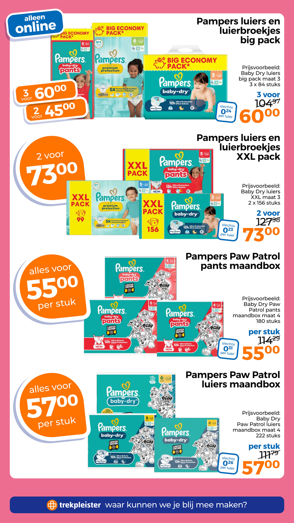 Pampers luiers en luierbroekjes XXL pack, uit de Trekpleister folder, pagina 44