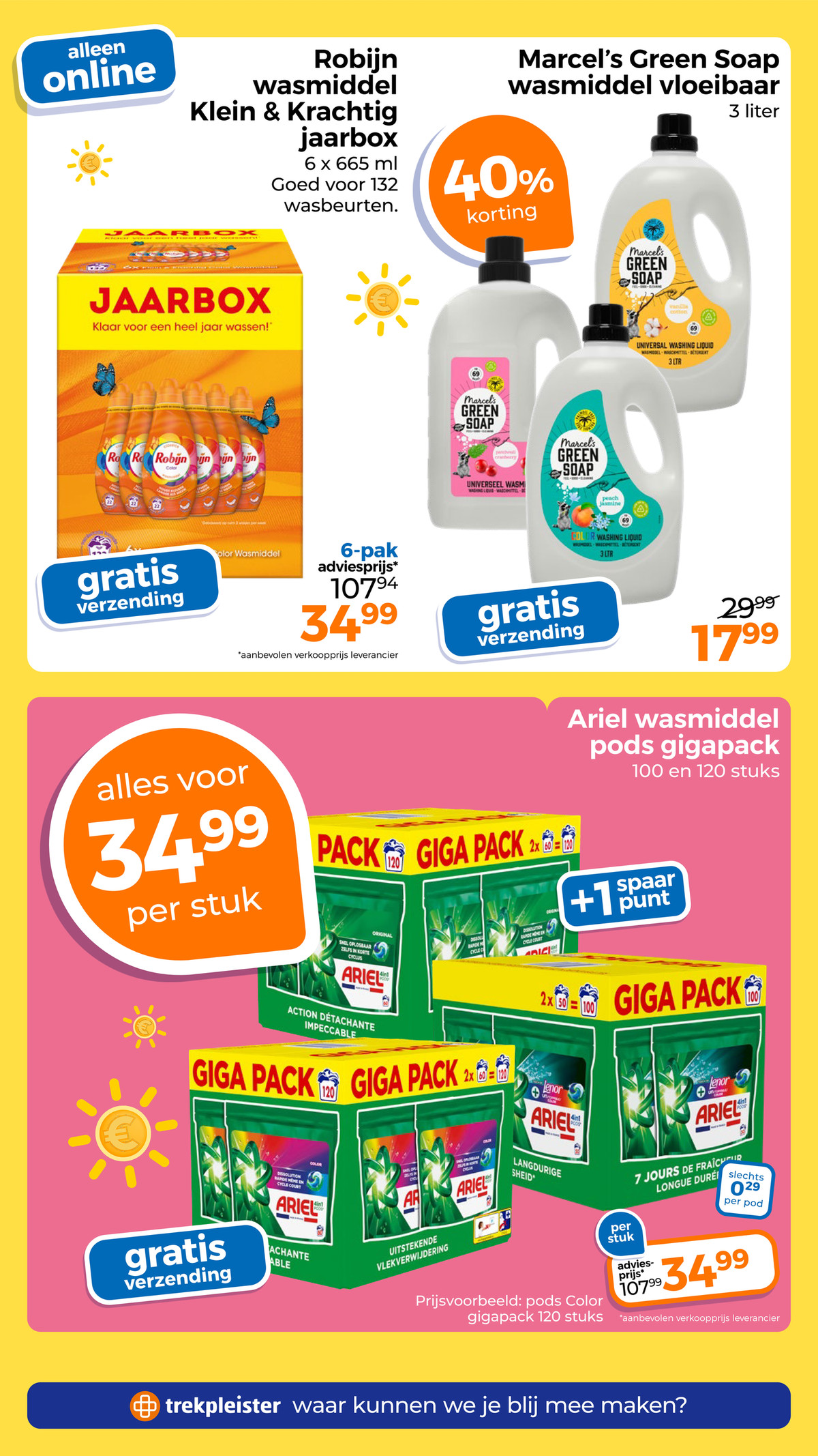 Ariel wasmiddel pods gigapack, gemarkeerd op pagina 47 van de Trekpleister folder