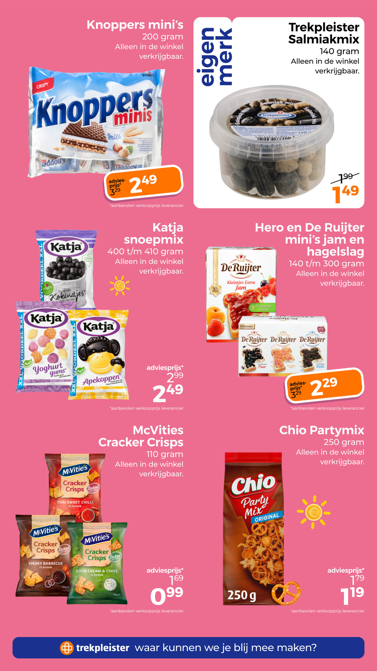 Knoppers mini's, gemarkeerd op pagina 63 van de Trekpleister folder