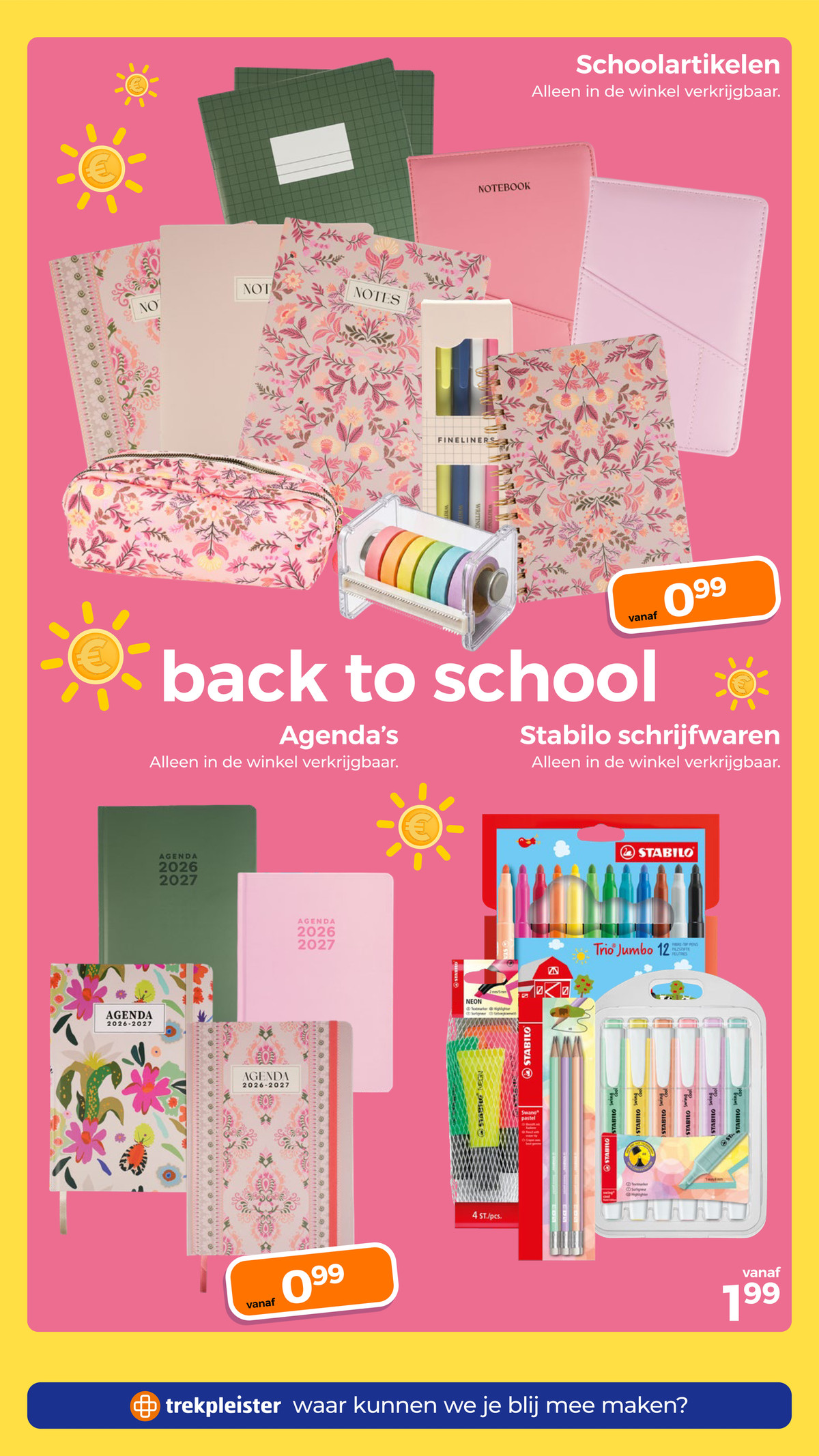 Schoolartikelen, gemarkeerd op pagina 69 van de Trekpleister folder