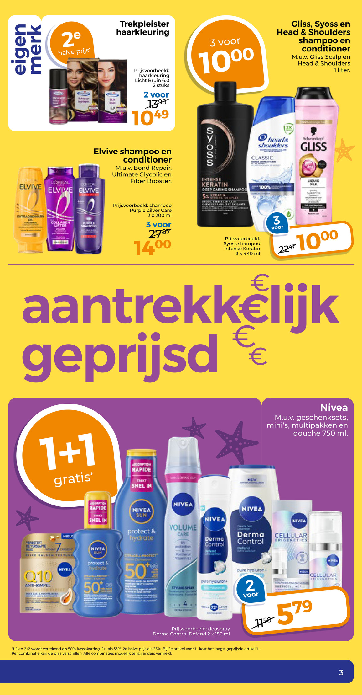 Elvive shampoo en conditioner, gemarkeerd op pagina 3 van de Trekpleister folder