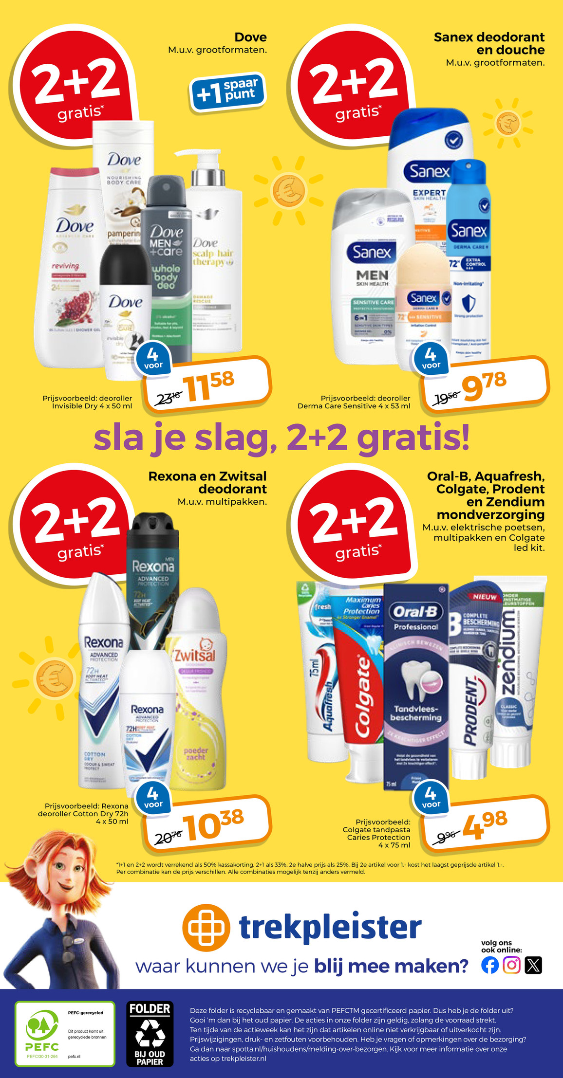 Oral-B, Aquafresh, Colgate, Prodent en Zendium, gemarkeerd op pagina 36 van de Trekpleister folder