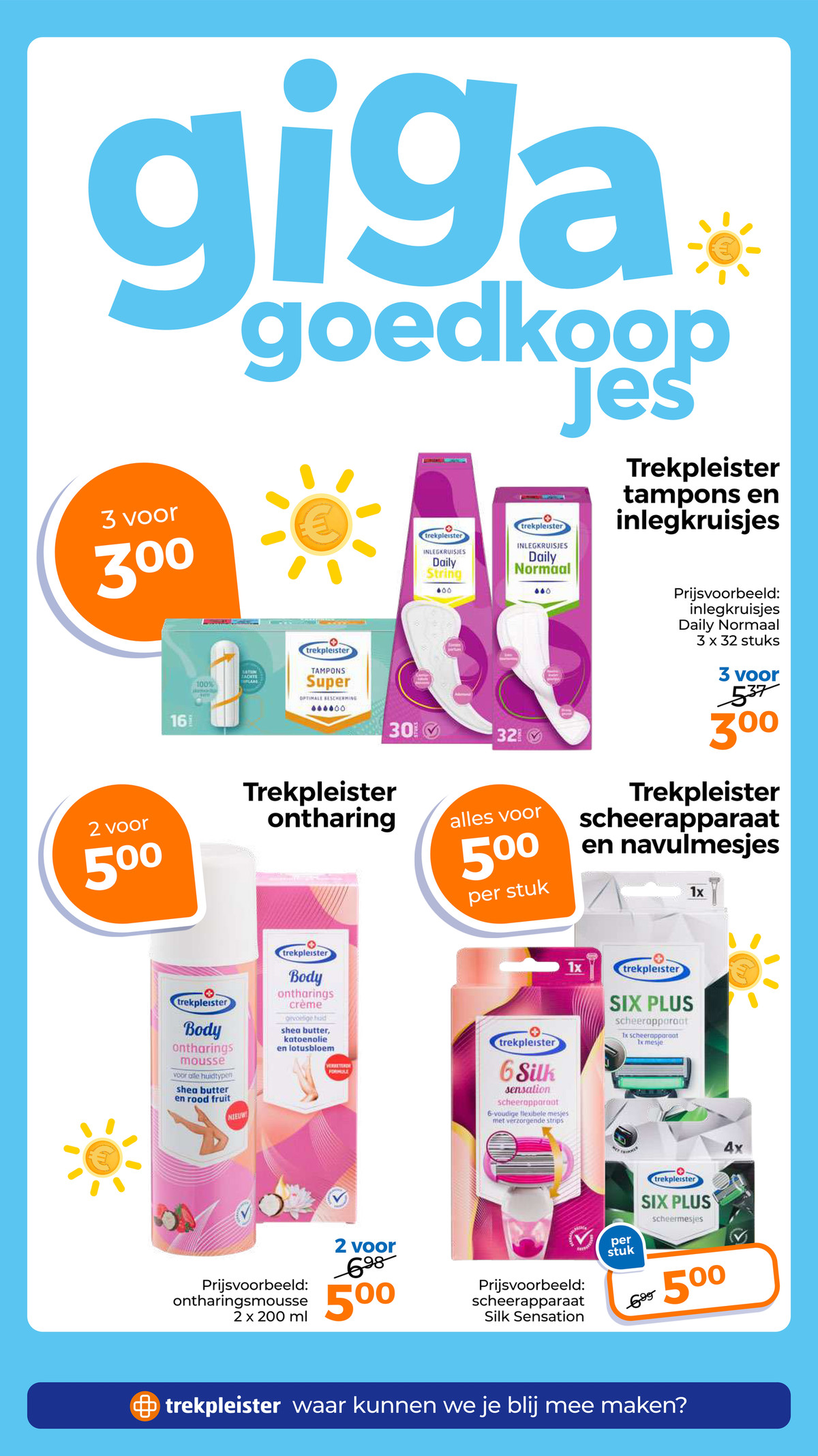 Trekpleister tampons en inlegkruisjes, gemarkeerd op pagina 7 van de Trekpleister folder